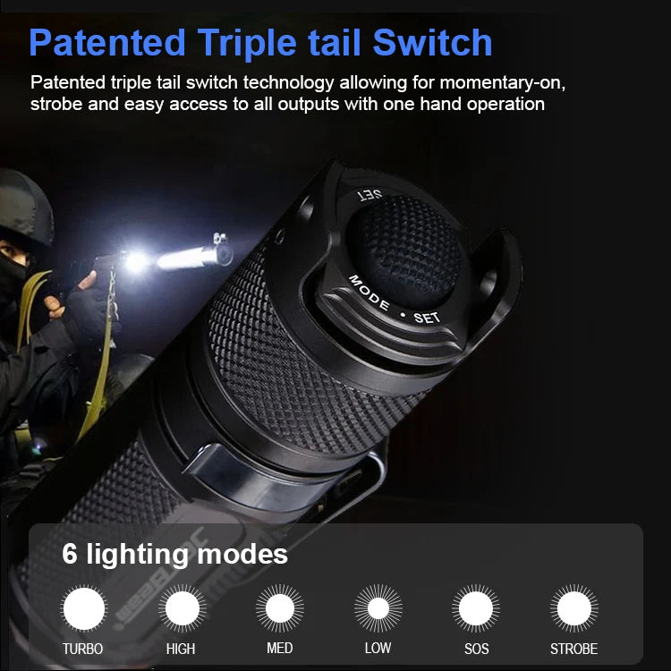 Jetbeam TH10TAC Tactical Flashlight 2000 Lumens USB Waterproof LED Torch