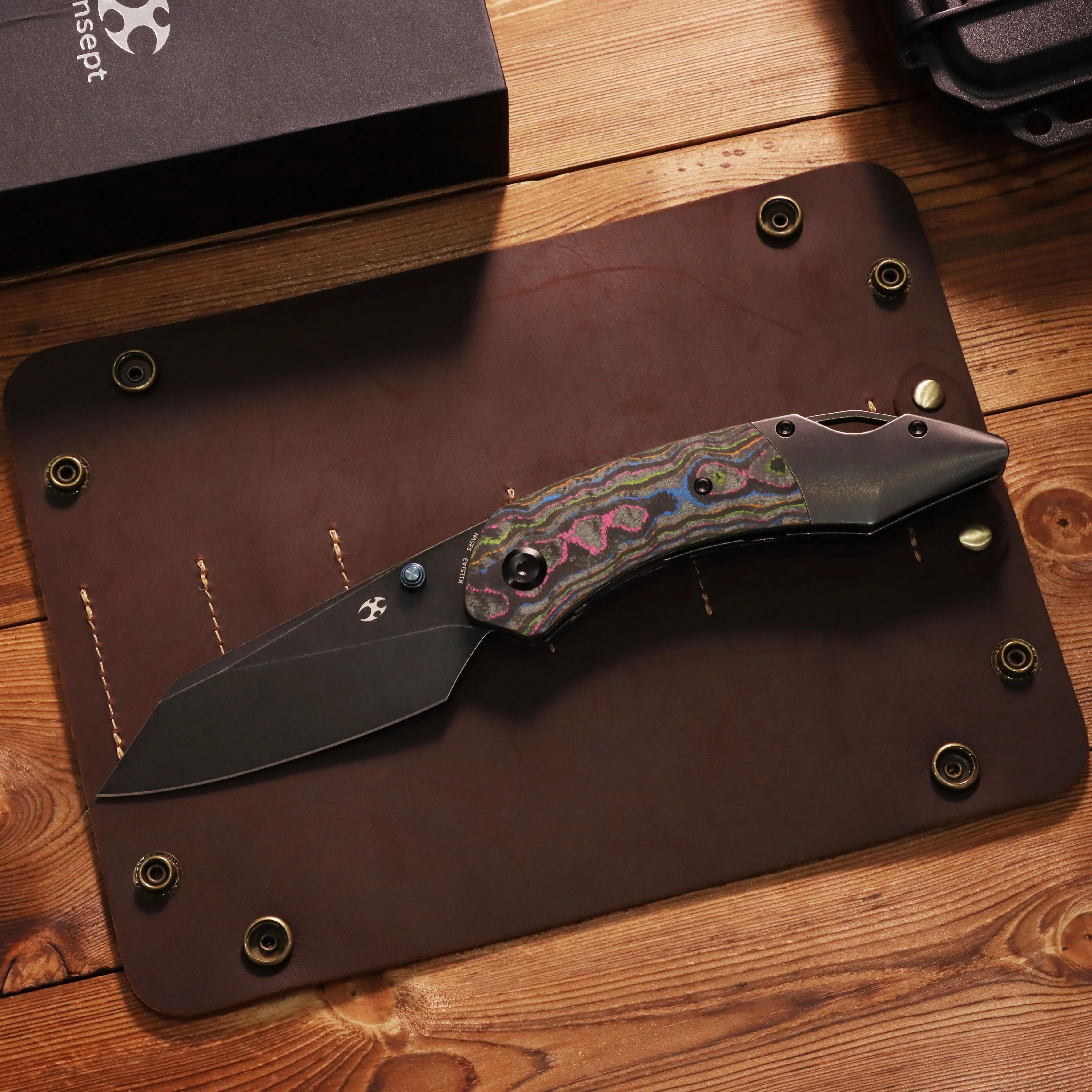 Kansept K9 K1151A3 CPM-S35VN Blade 80S Camo Carbon & Titanium Handle Bolster Liner Lock Folding Knife