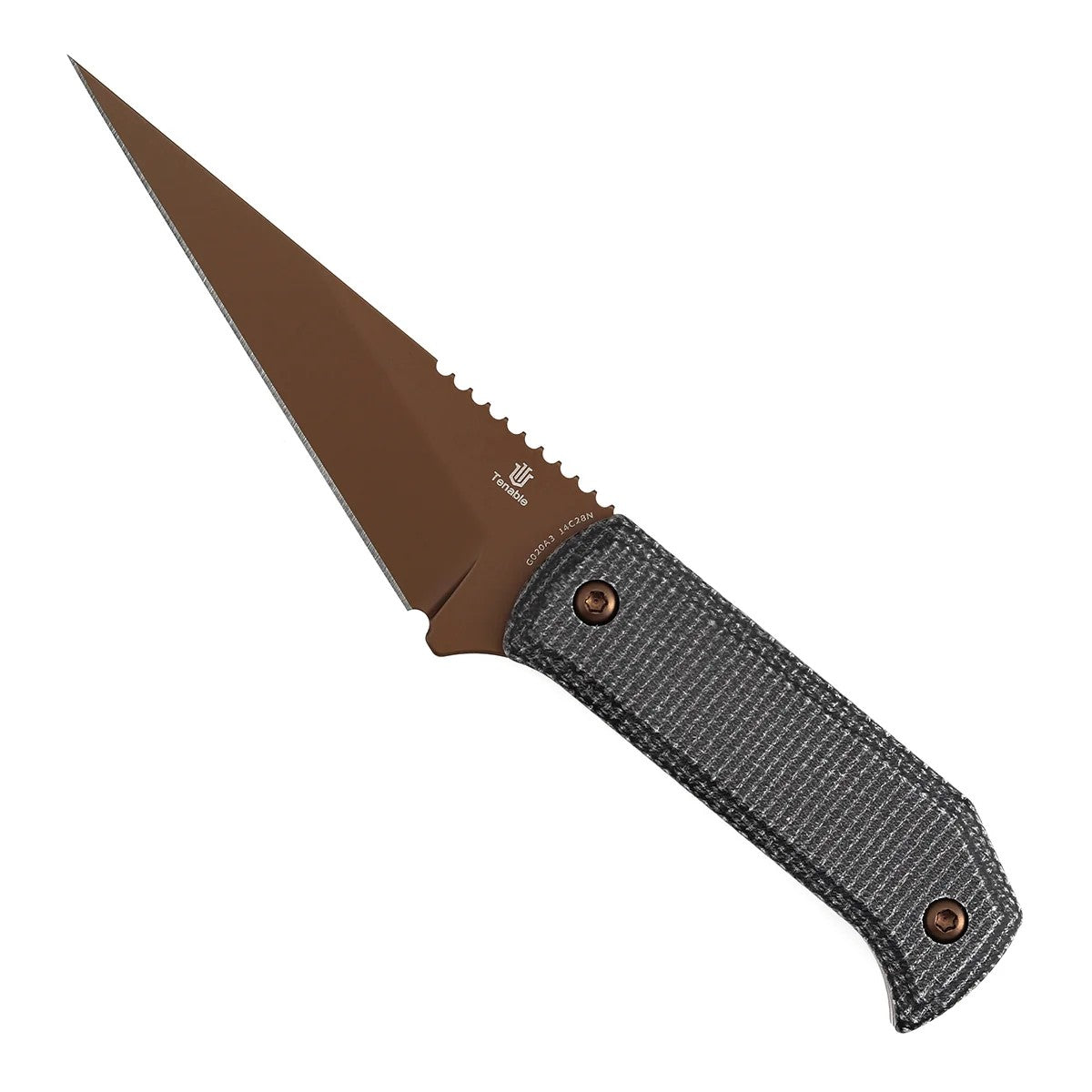 Tenable ToothPik G020A3 Rose Gold 14C28N Blade Black Micarta Handle Fixed Blade Knife