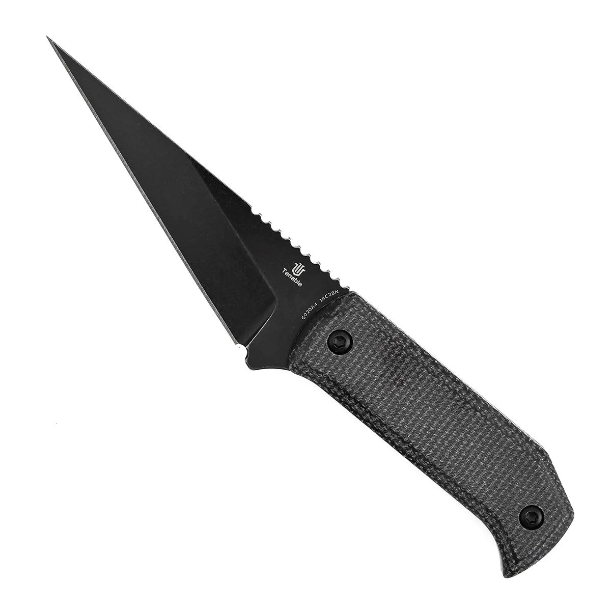 Tenable ToothPik G020A4 Blackwash 14C28N Blade Black Micarta Handle Fixed Blade Knife