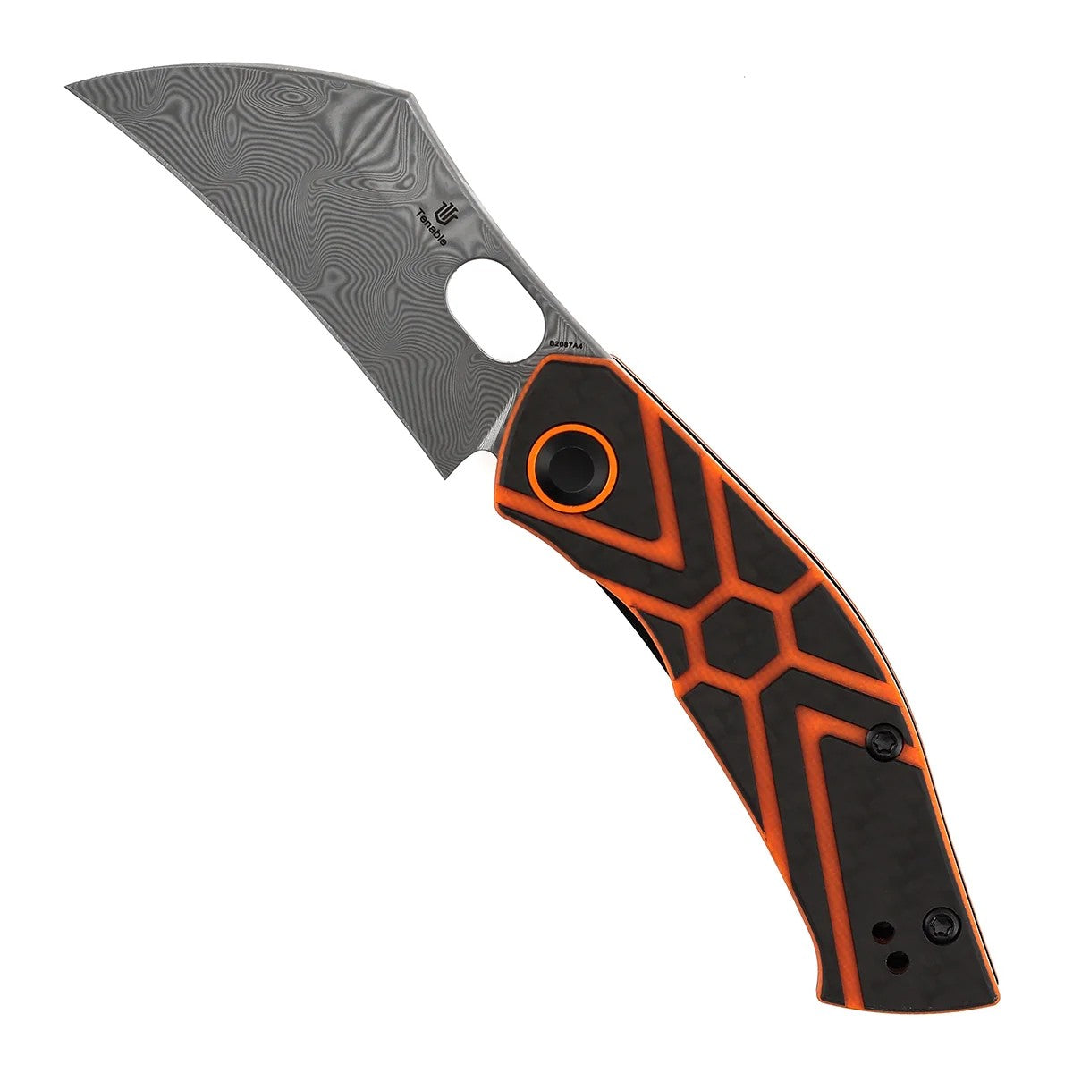 Tenable Osprey B2087A4 Damascus Blade Twill Carbon Fiber & Orange G10 Handle Liner Lock Folding Knife