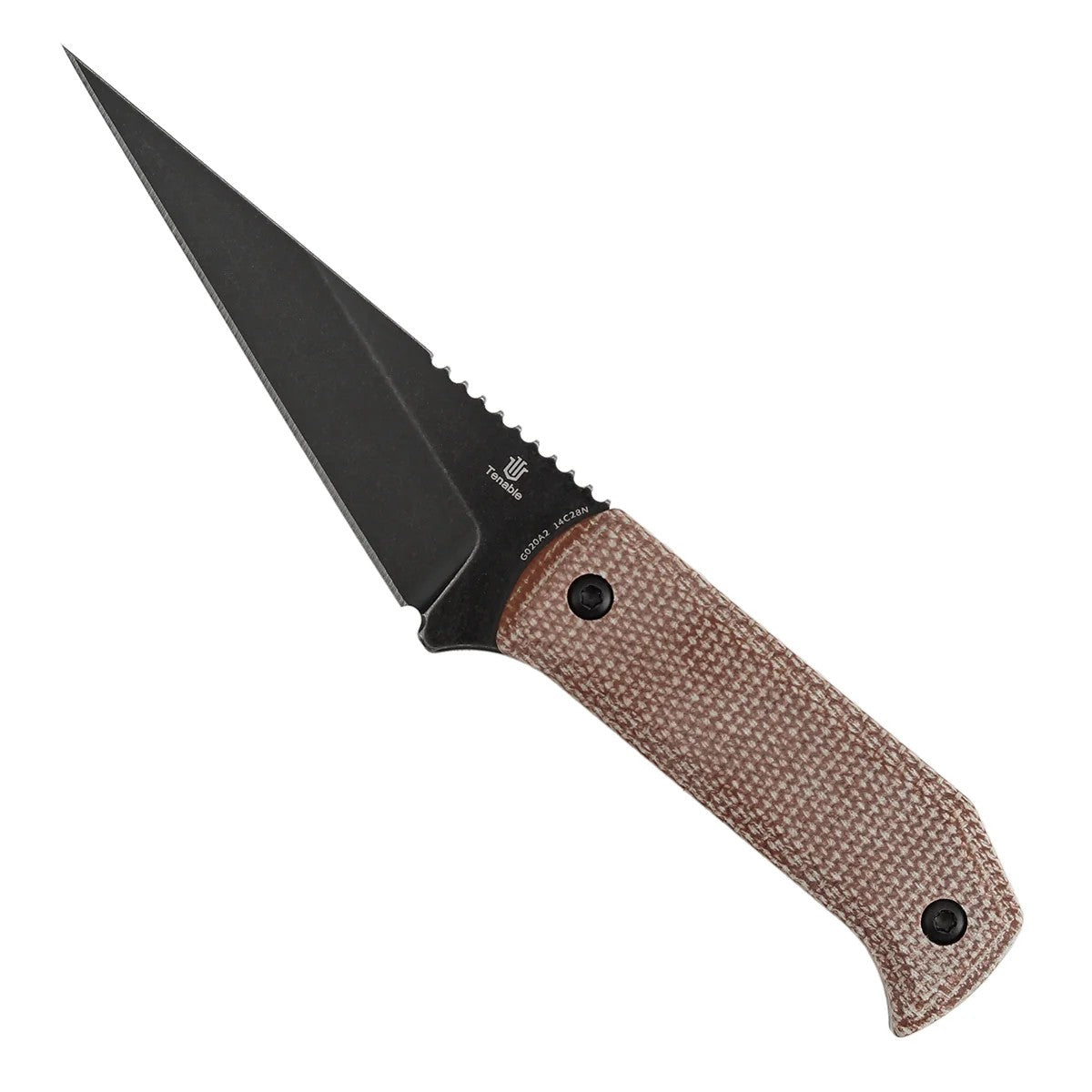 Tenable ToothPik G020A2 Blackwash 14C28N Blade Brown Micarta Handle Fixed Blade Knife