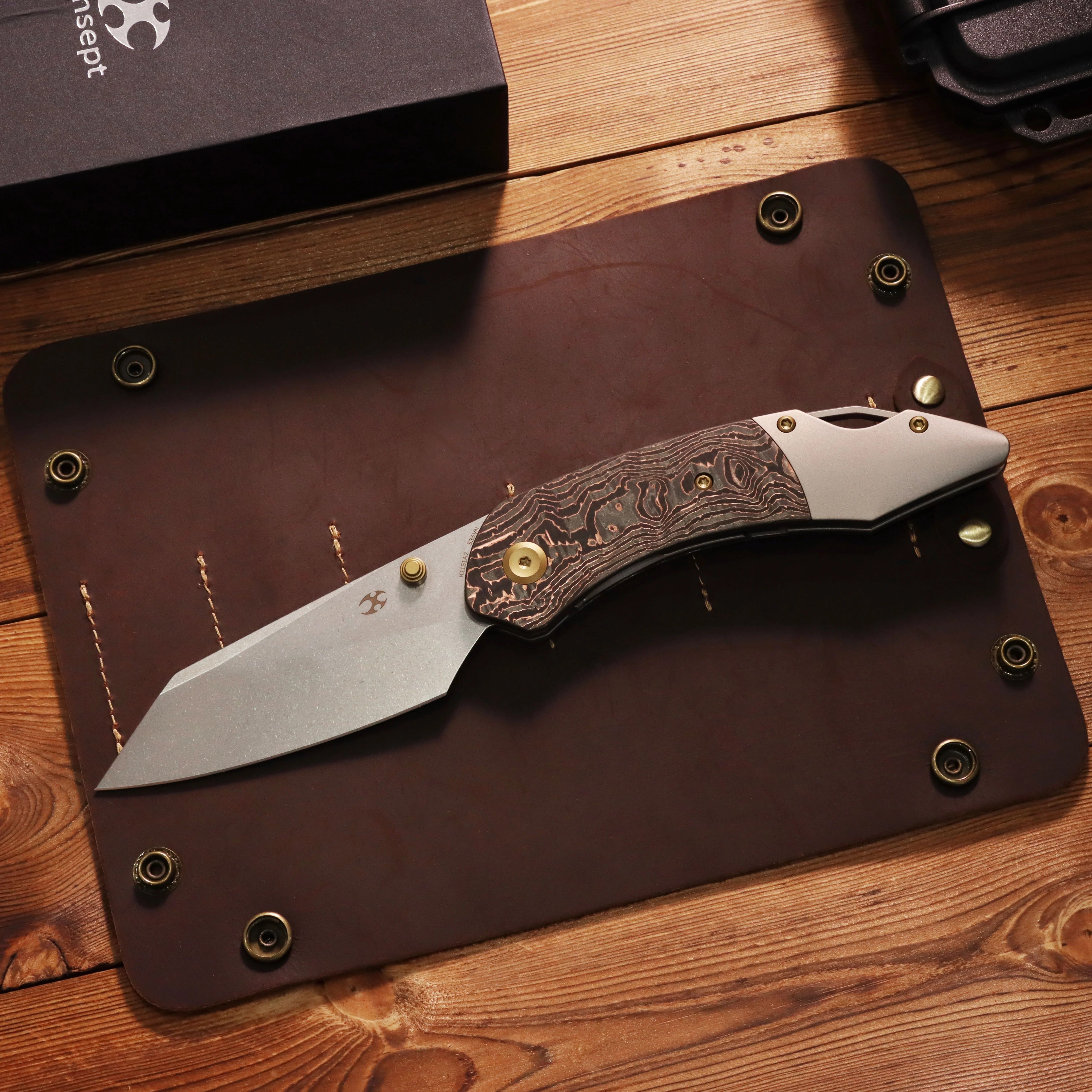 Kansept K9 K1151A2 CPM-S35VN Blade Copper Carbon Fiber & Titanium Handle Bolster Liner Lock Folding Knife
