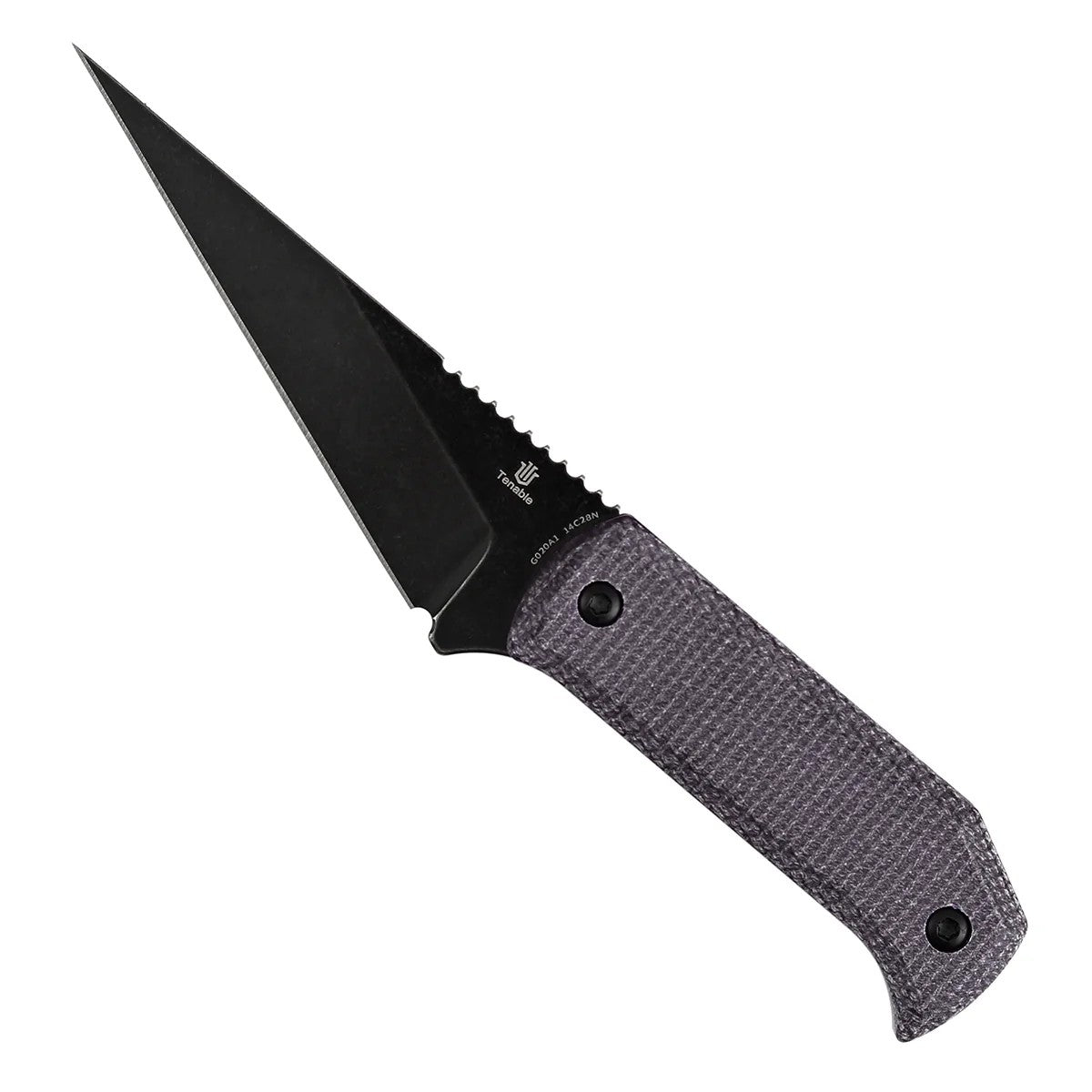 Tenable ToothPik G020A1 Blackwash 14C28N Blade Purple Micarta Handle Fixed Blade Knife