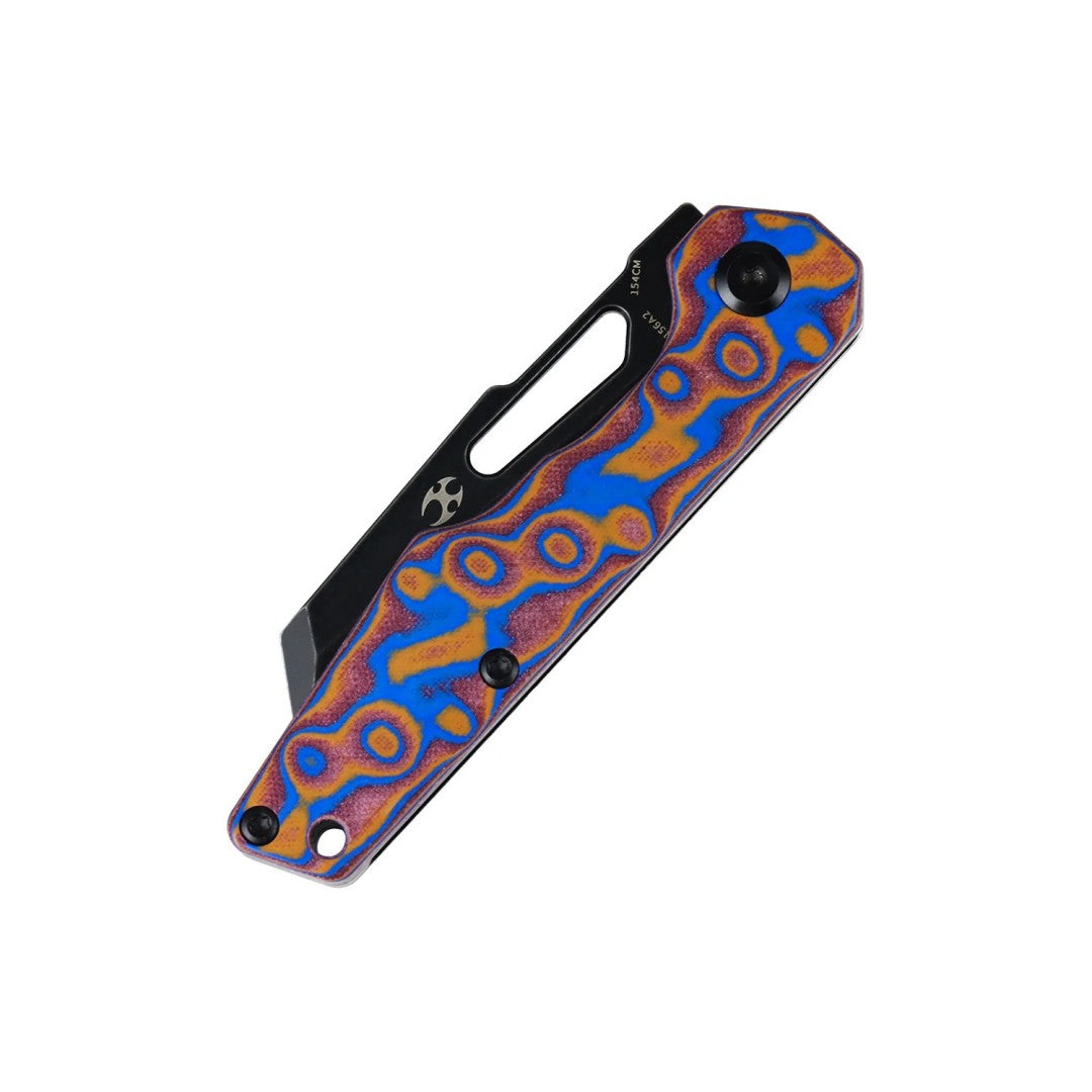 Kansept Lucero T2156A2 154CM Blade Blue & Red Vortex Micarta Handle Liner Lock Folding Knife