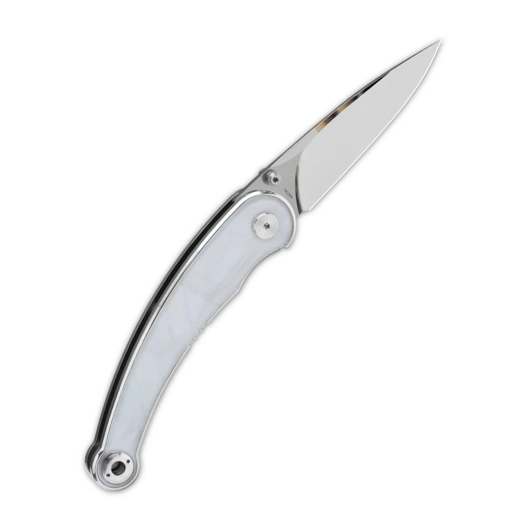 QSP Dolphin QS161-C 14C28N Blade White Pearl Shell Handle Liner Lock Folding Knife
