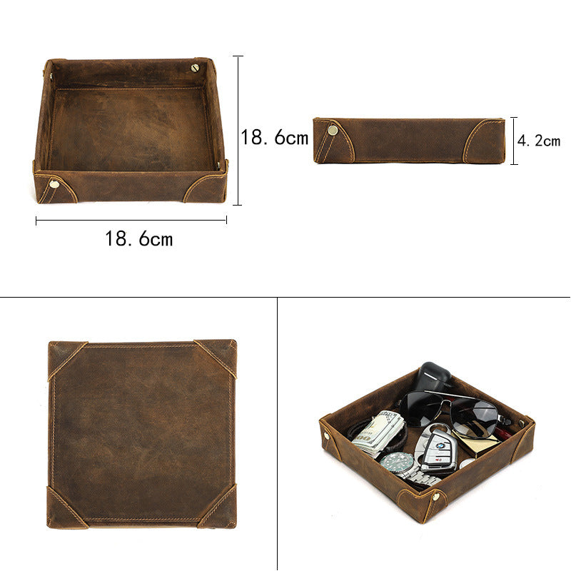 Contacts Family Retro Crazy Horse Leather EDC Organizer Tray - Handcrafted Desk Accessory Organize