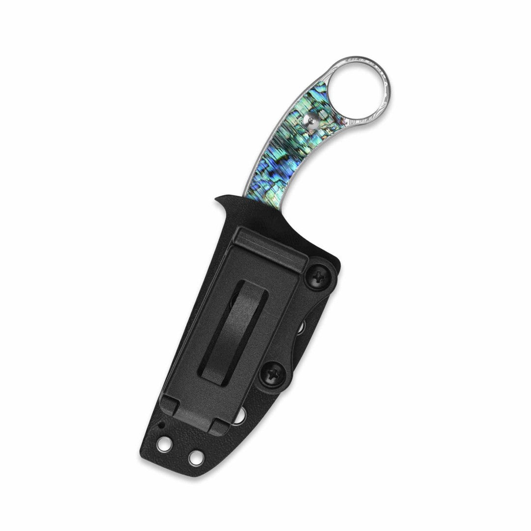 QSP Baby Viper QS178-D Laminated Damascus Blade Abalone Handle Fixed Blade Knife