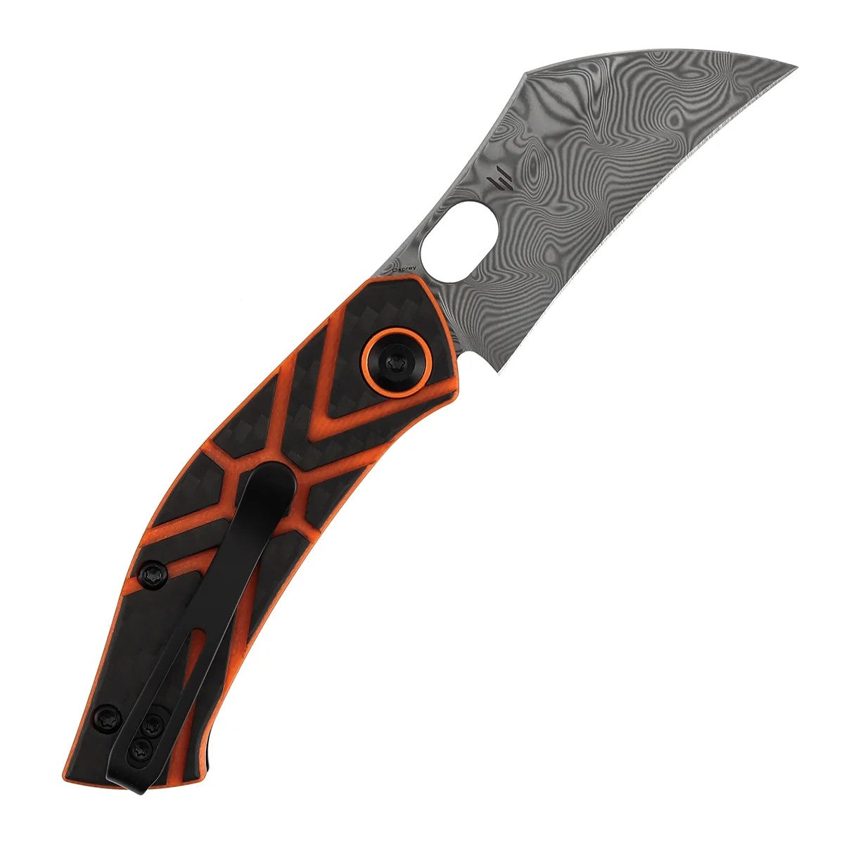 Tenable Osprey B2087A4 Damascus Blade Twill Carbon Fiber & Orange G10 Handle Liner Lock Folding Knife