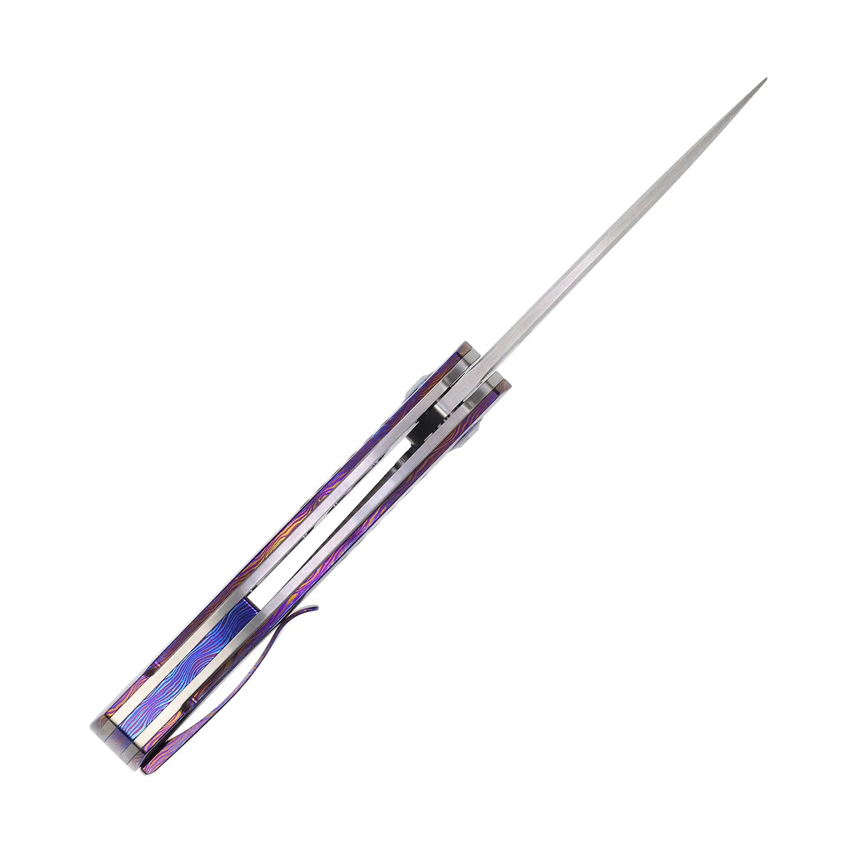 Kansept Tracer K1115A4 CPM-S35VN frame-lock folder with titanium and Timascus, open side profile view