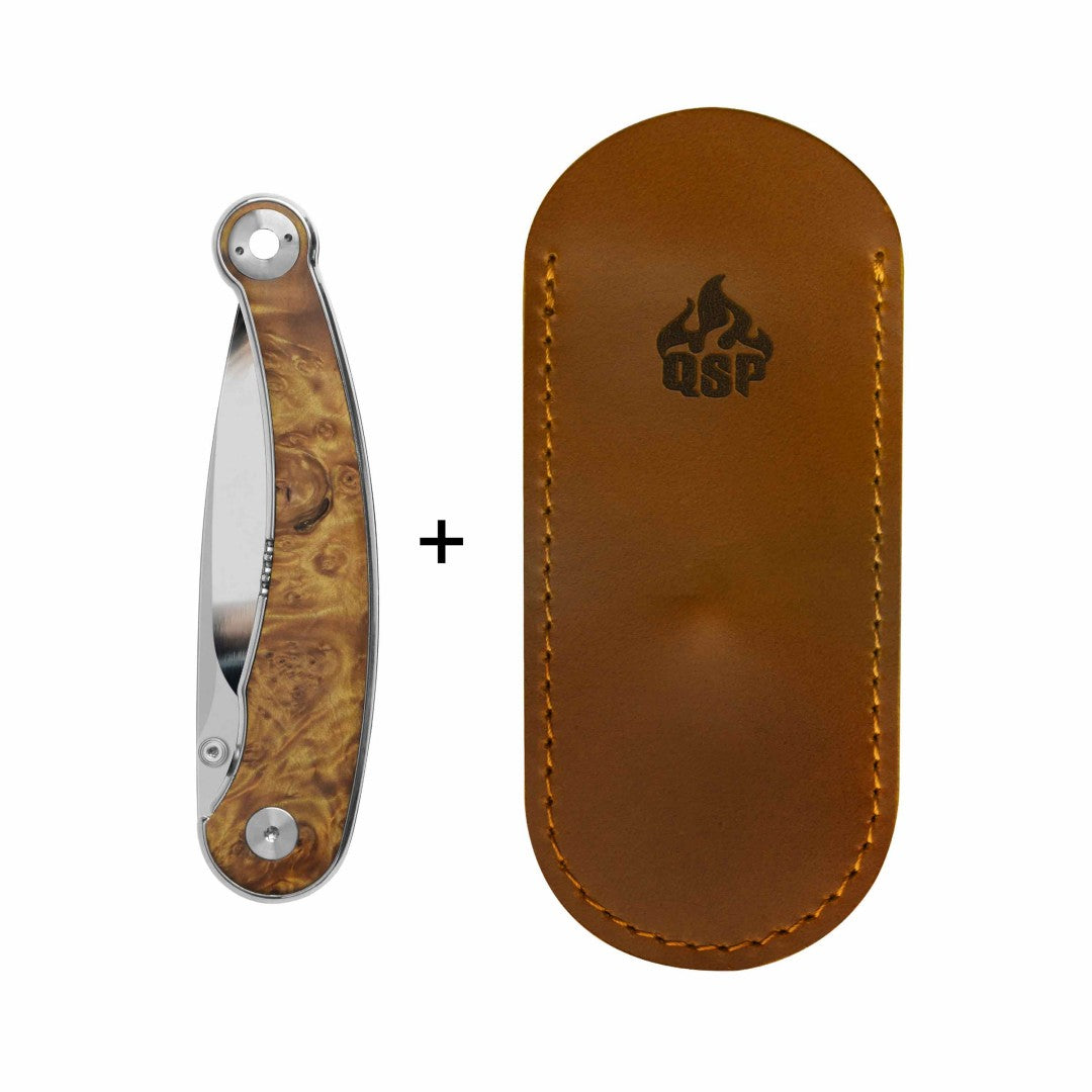QSP Dolphin QS161-B 14C28N Blade Stabilized Wood Handle Liner Lock Folding Knife