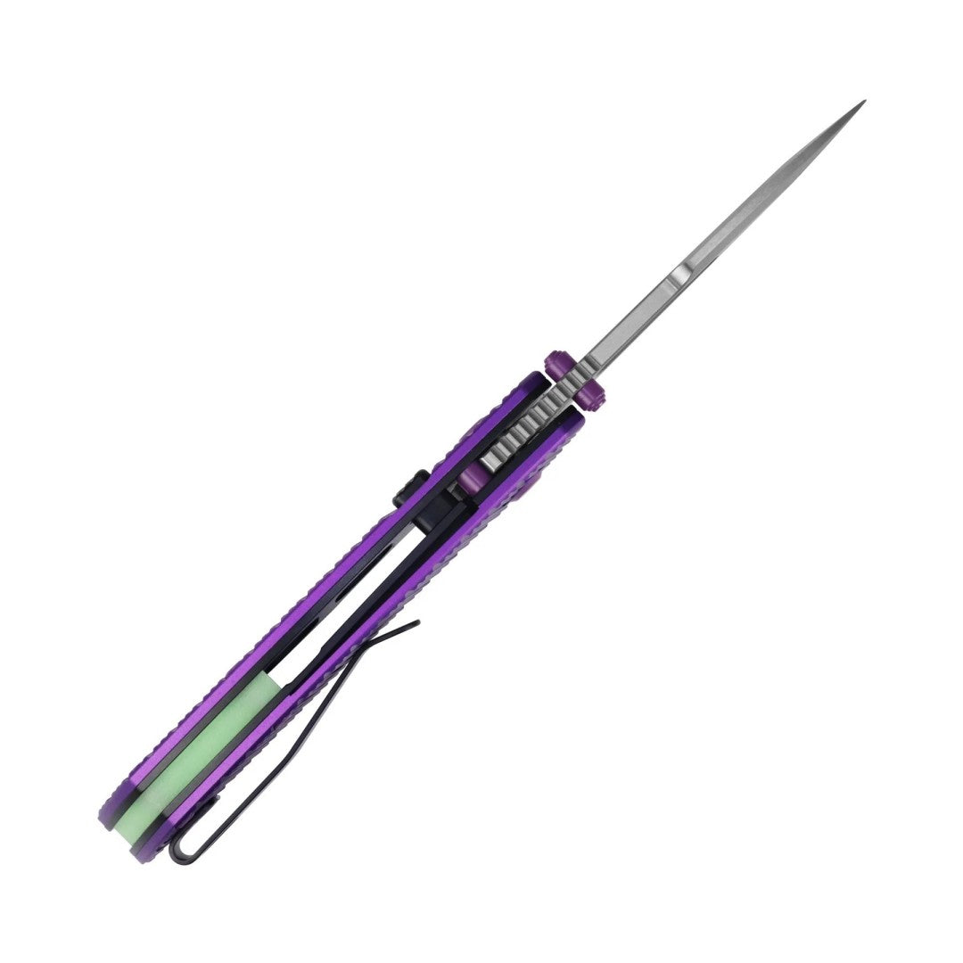 Kansept Link T1068H2 Damascus Blade Purple Aluminum Handle Top Liner Lock Folding Knife