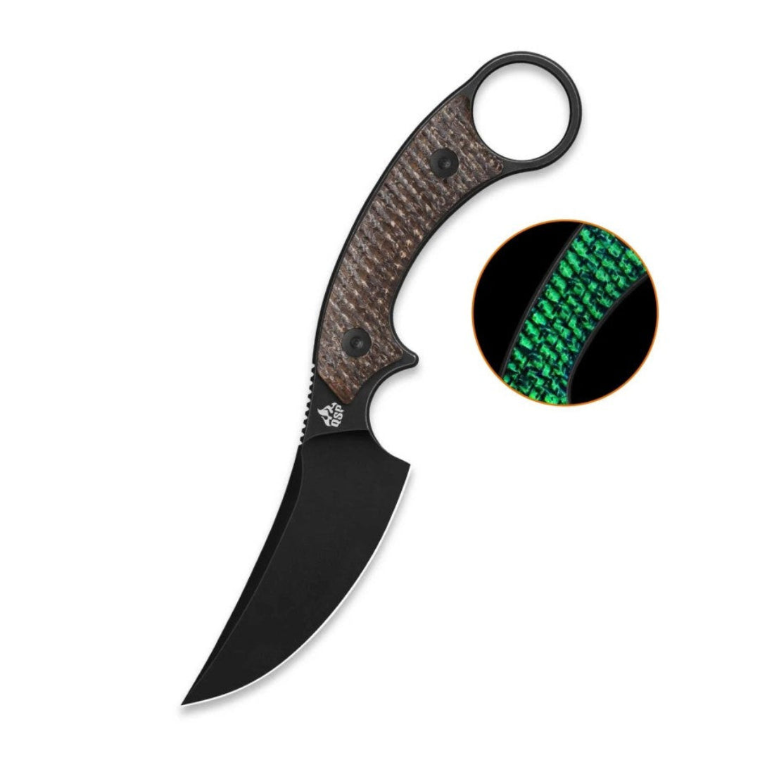 QSP Baby Viper QS178-B2 10Cr15MoV Blade Glow-in-the-Dark Micarta Handle Fixed Blade Knife