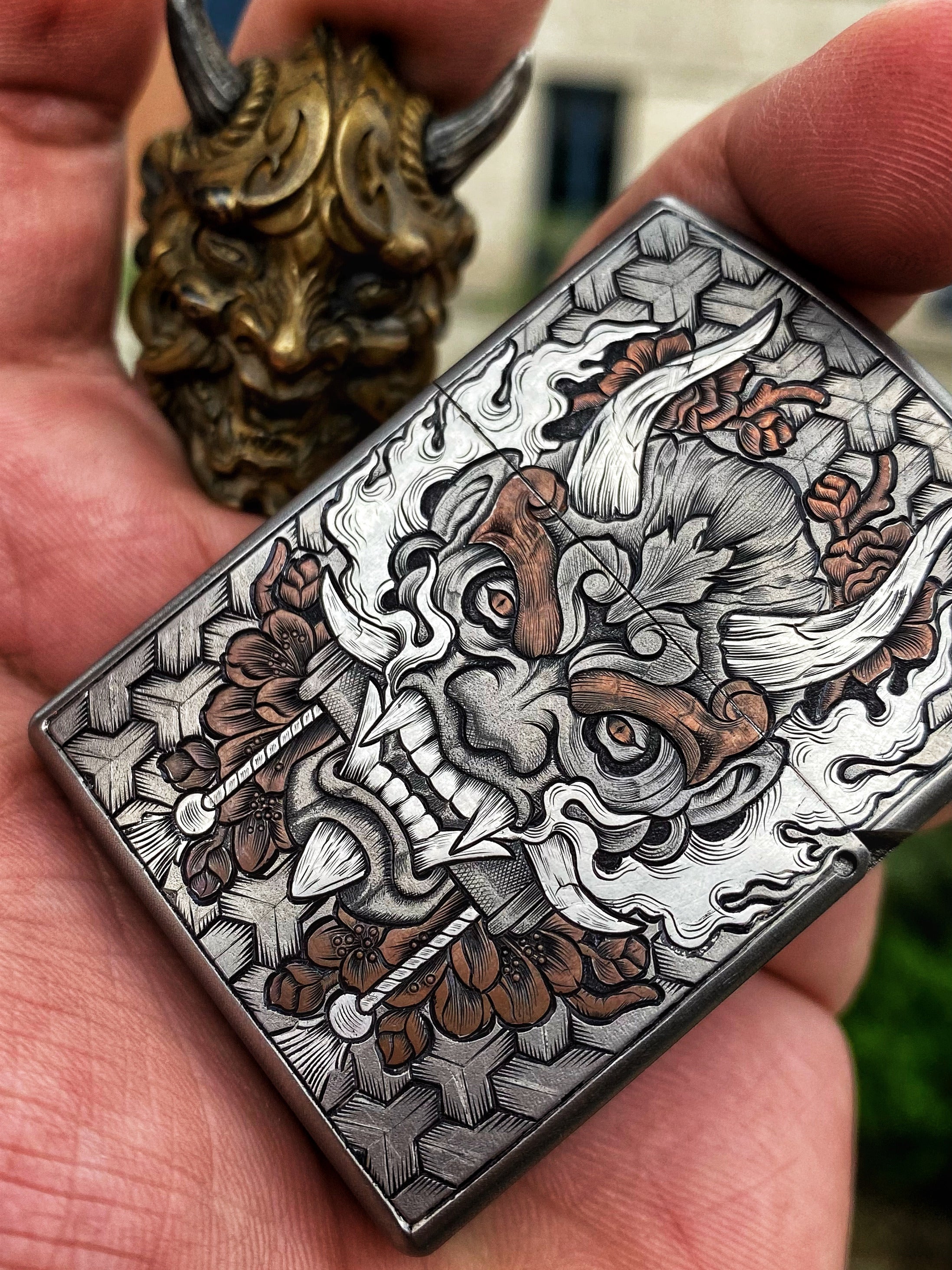 Raven Studio Hand Carved Kerosene Titianium Lighter Custom