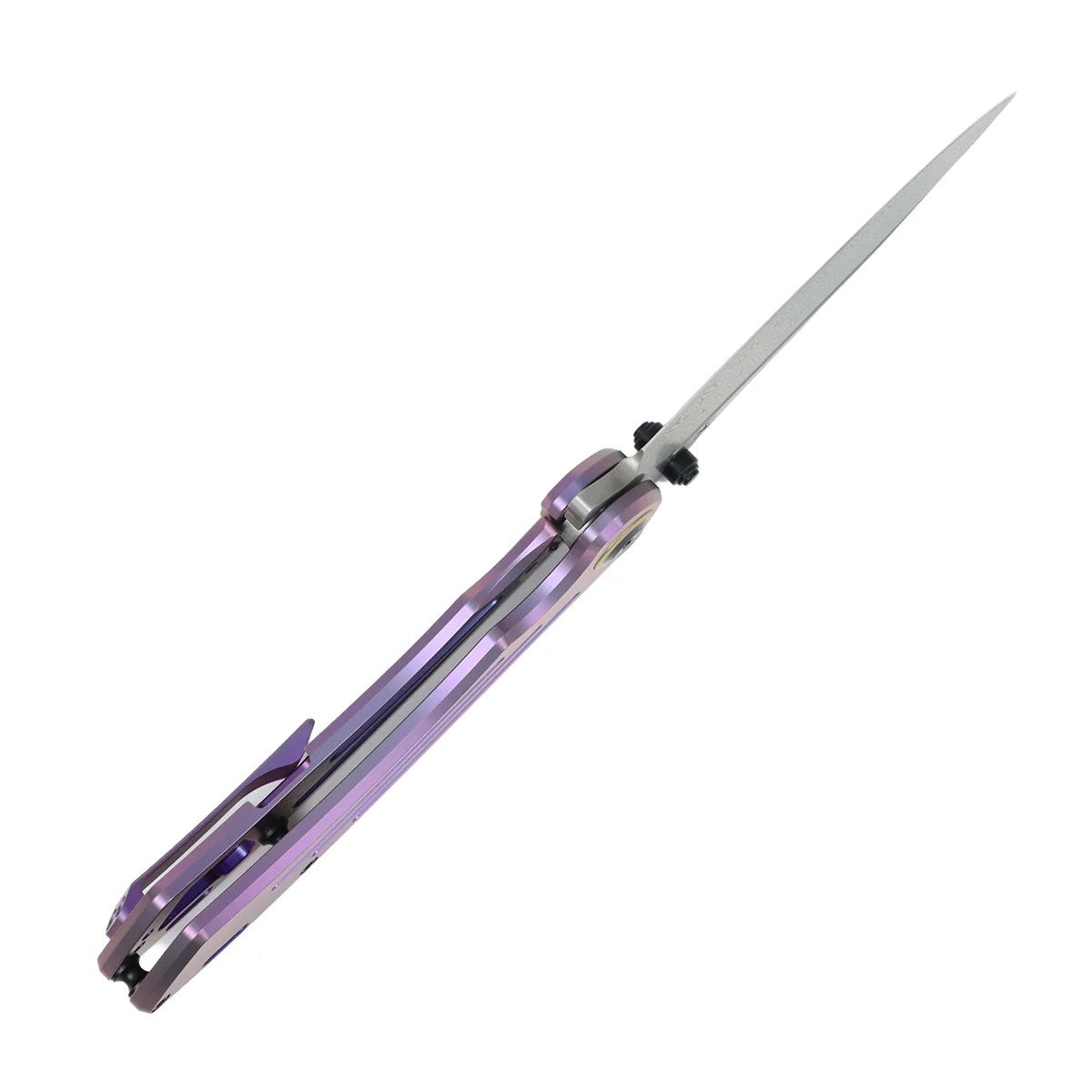 Kansept Pretatout K1032D5 Damascus Blade Purple Titanium Handle Frame Lock Folding Knife