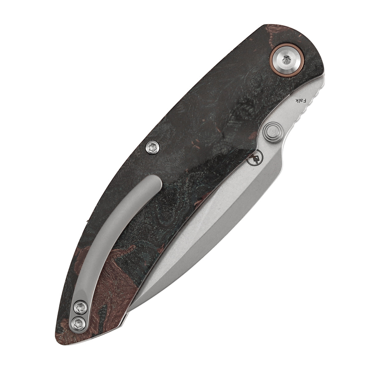 Kansept Falk K1142A4 Elmax Blade Green Rag Burl Canvas Micarta Handle Liner Lock Folding Knife