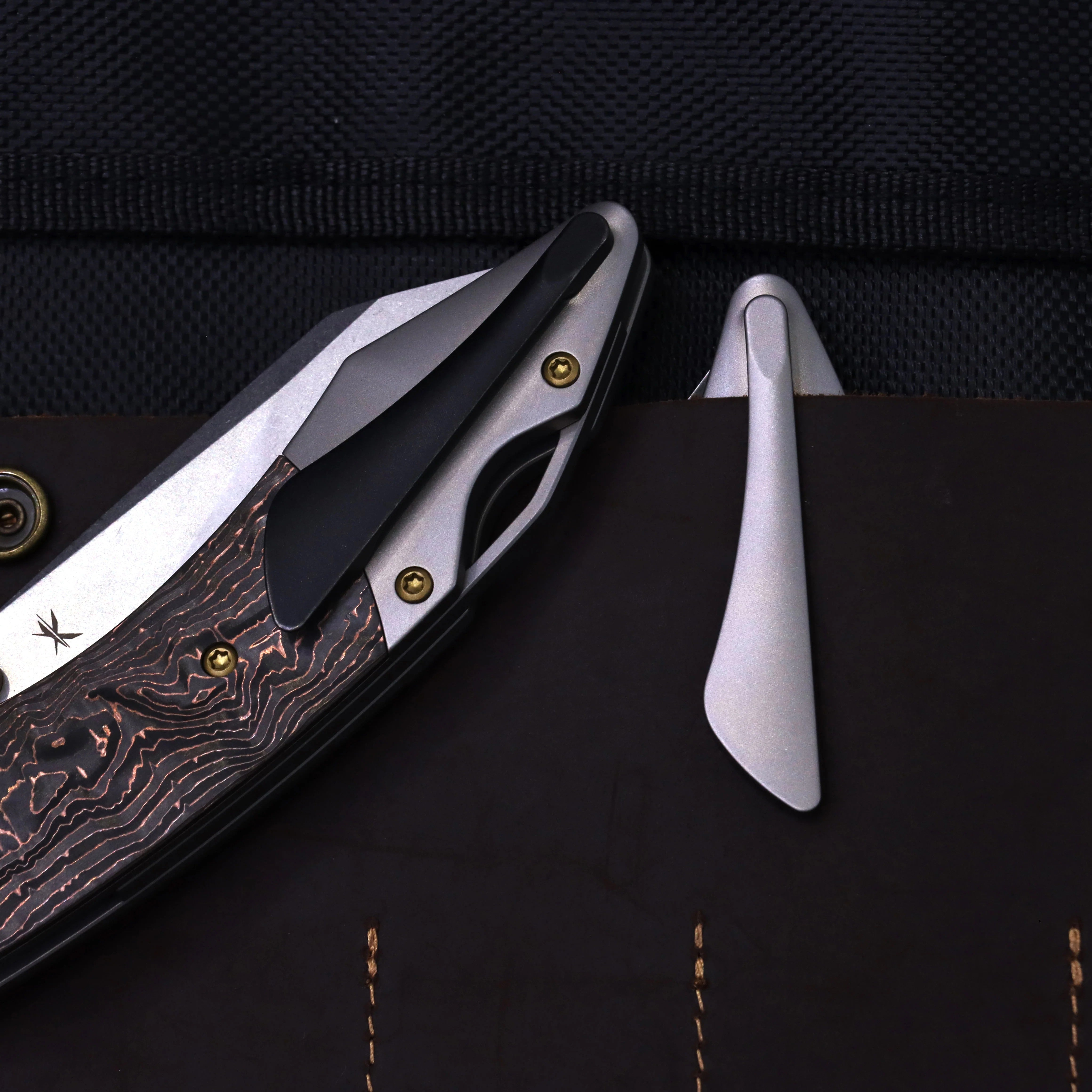 Kansept K9 K1151A2 CPM-S35VN Blade Copper Carbon Fiber & Titanium Handle Bolster Liner Lock Folding Knife