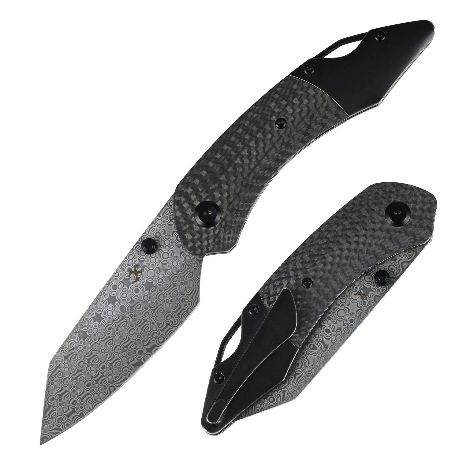 Kansept K9 K1151A4 Damascus Blade Carbon Fiber/G10 & Titanium Handle Bolster Liner Lock Folding Knife
