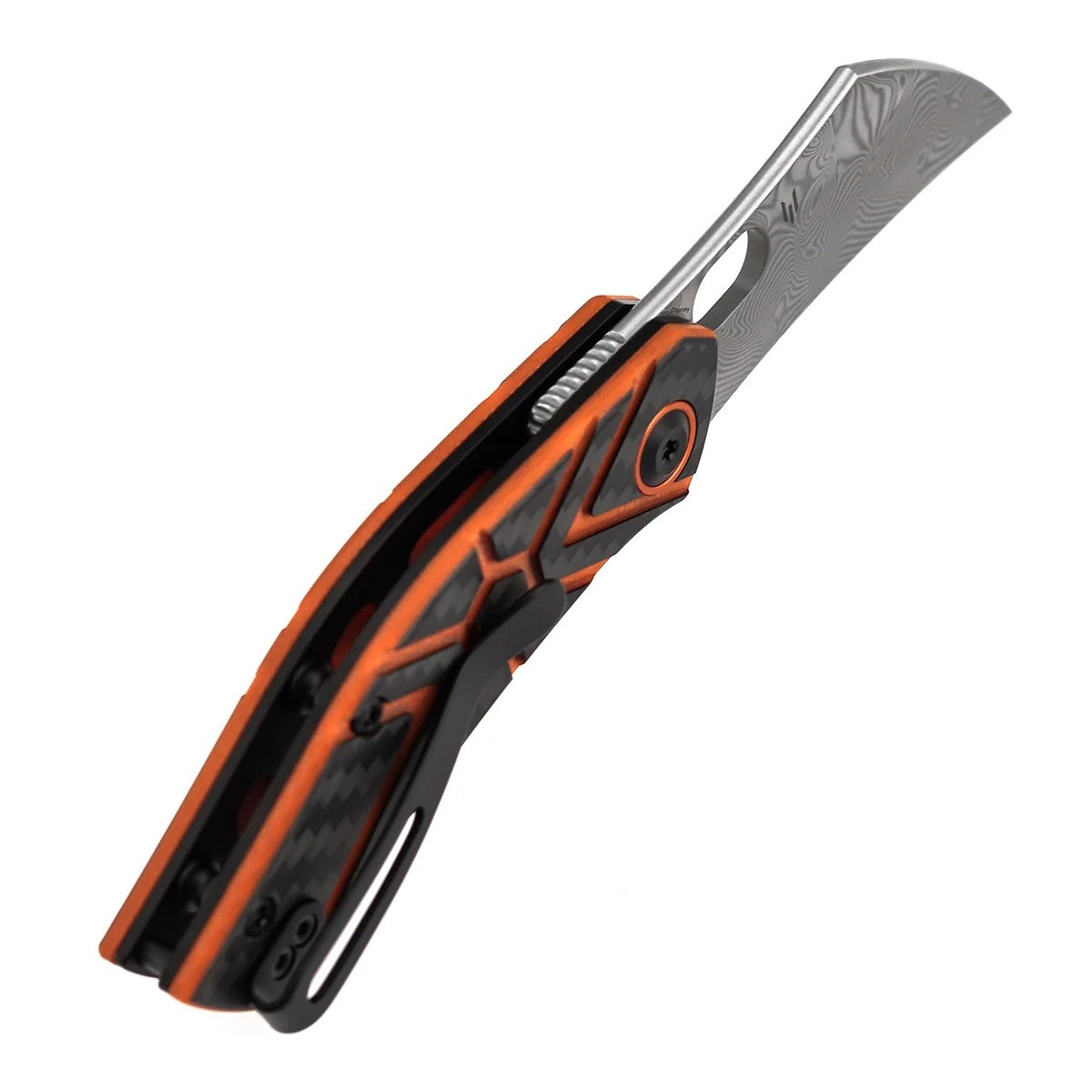 Tenable Osprey B2087A4 Damascus Blade Twill Carbon Fiber & Orange G10 Handle Liner Lock Folding Knife