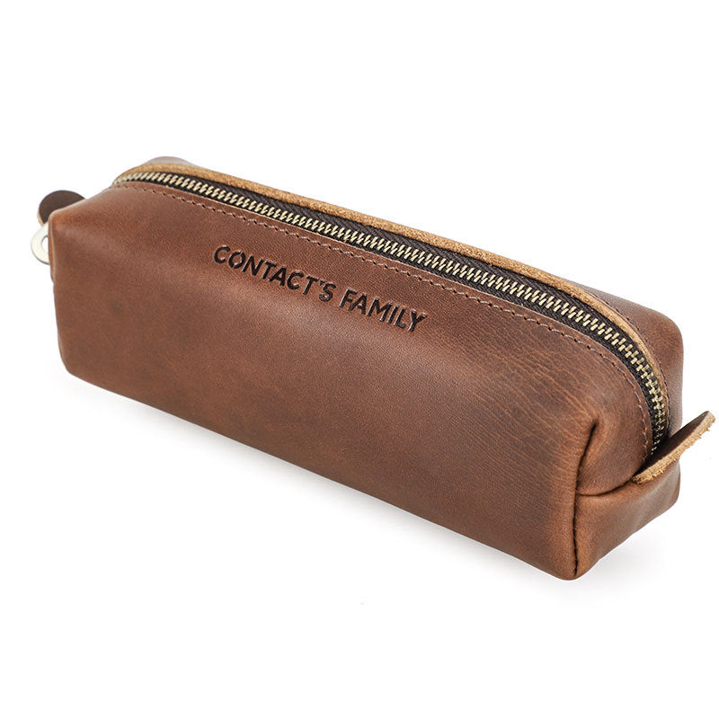 Contacts Family Vintage Leather Pencil Case Ballpoint Pen Storage Bag EDC Pry Bar Zippered Bag