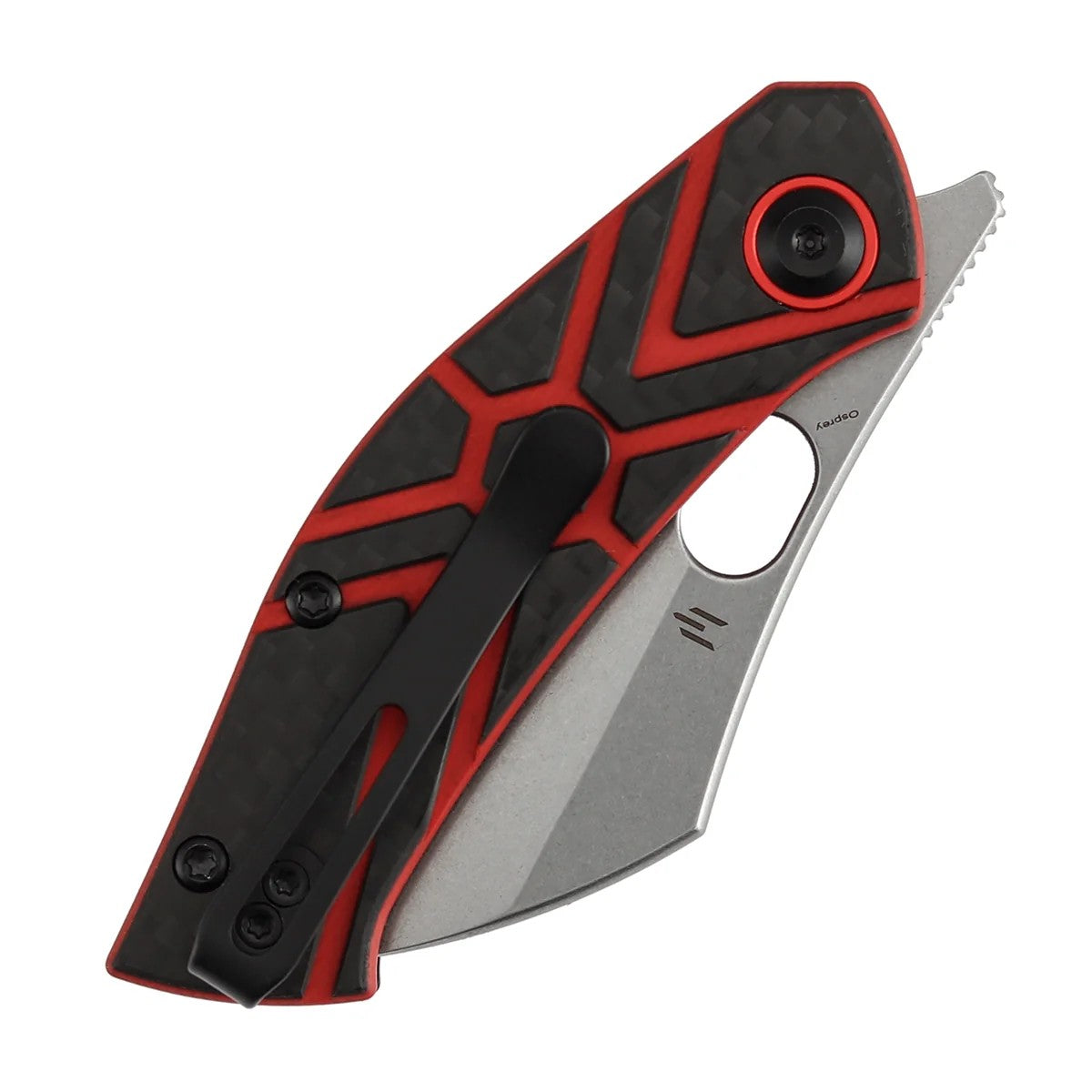 Tenable Osprey B2087A3 Stonewashed Nitro-V Blade Twill Carbon Fiber & Red G10 Handle Liner Lock Folding Knife