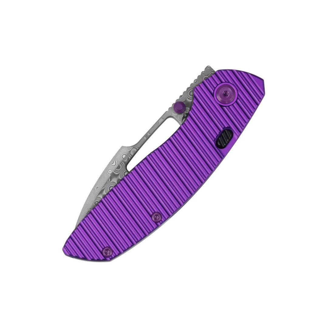 Kansept Link T1068H2 Damascus Blade Purple Aluminum Handle Top Liner Lock Folding Knife