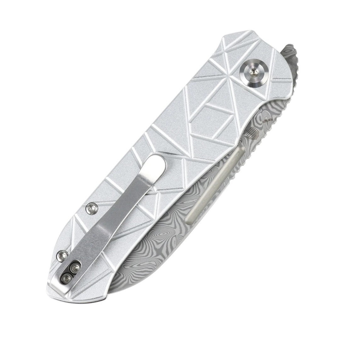 Tenable Rango B1120A4 Water Ripple Damascus Blade Silver Aluminum Handle Liner Lock Folding knife