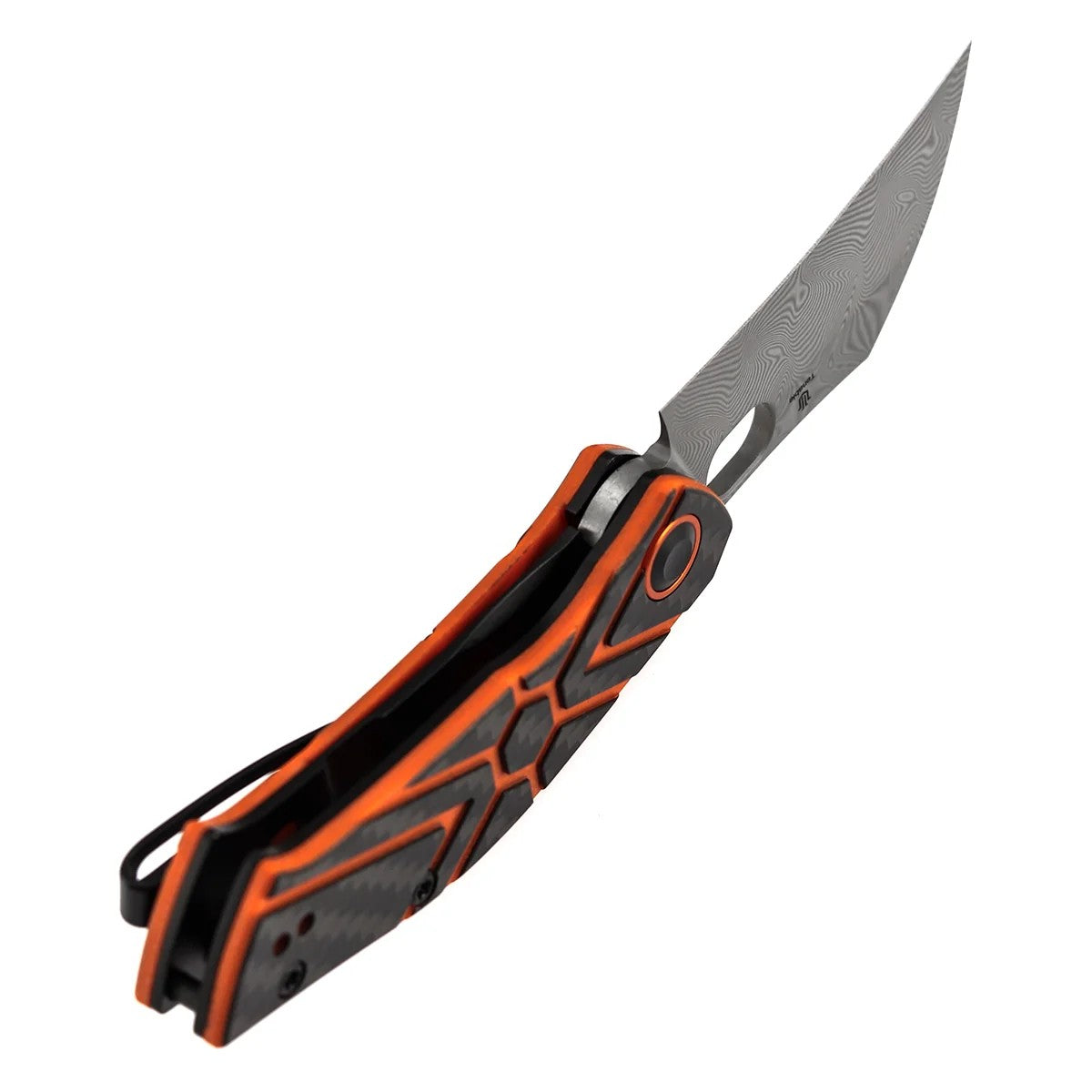 Tenable Osprey B2087A4 Damascus Blade Twill Carbon Fiber & Orange G10 Handle Liner Lock Folding Knife