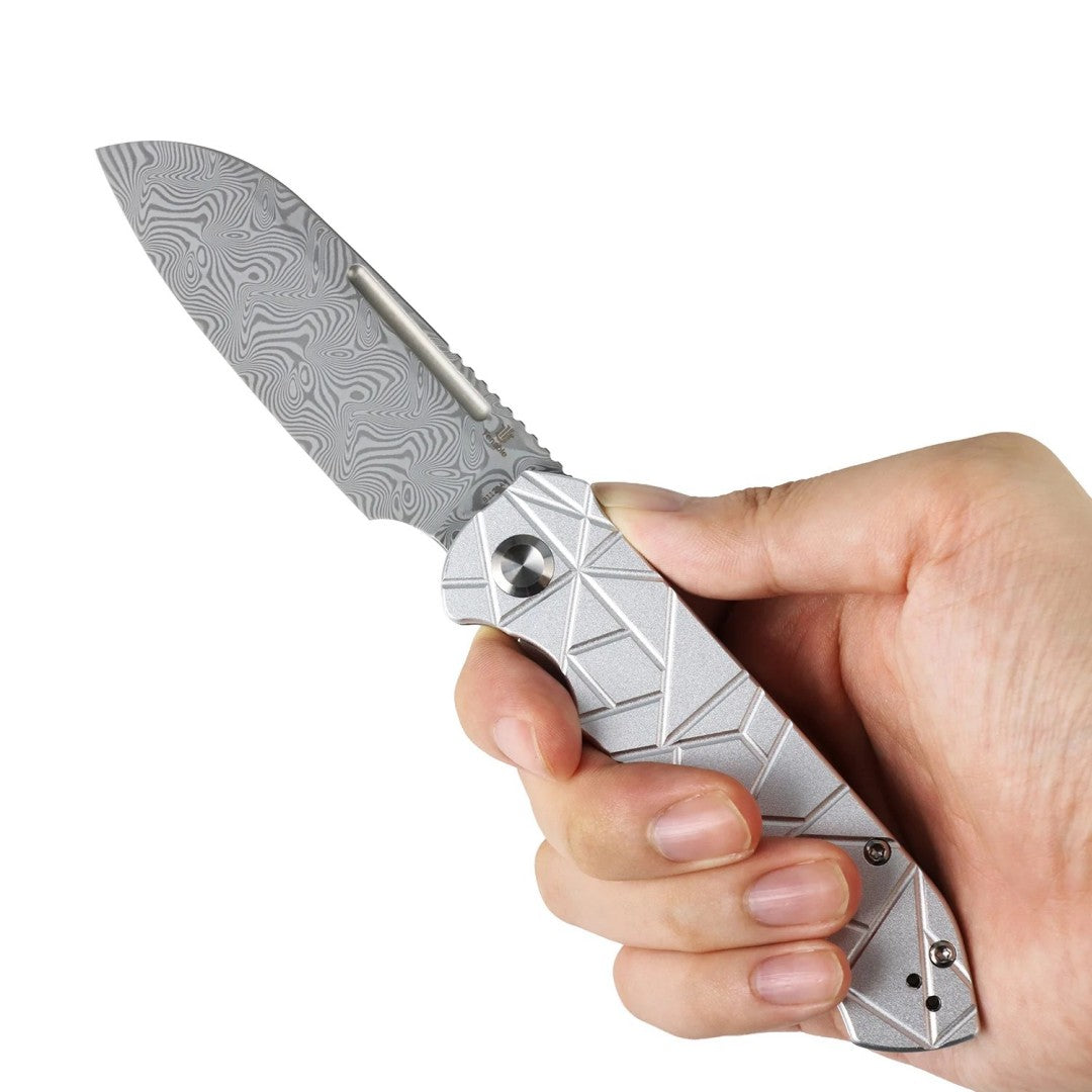Tenable Rango B1120A4 Water Ripple Damascus Blade Silver Aluminum Handle Liner Lock Folding knife
