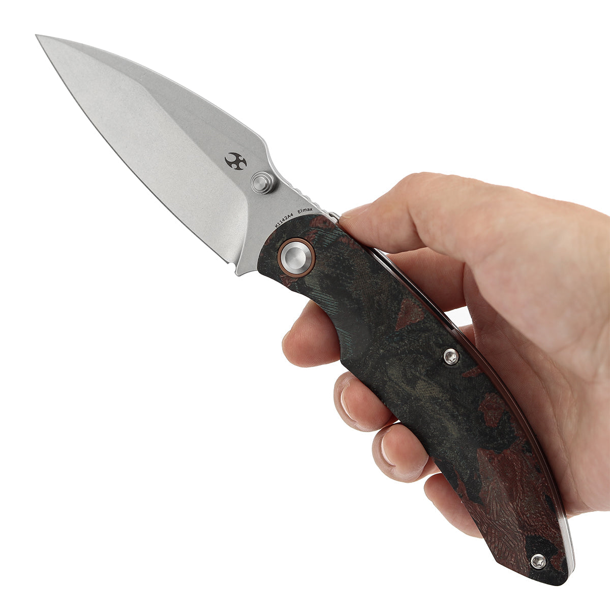 Kansept Falk K1142A4 Elmax Blade Green Rag Burl Canvas Micarta Handle Liner Lock Folding Knife