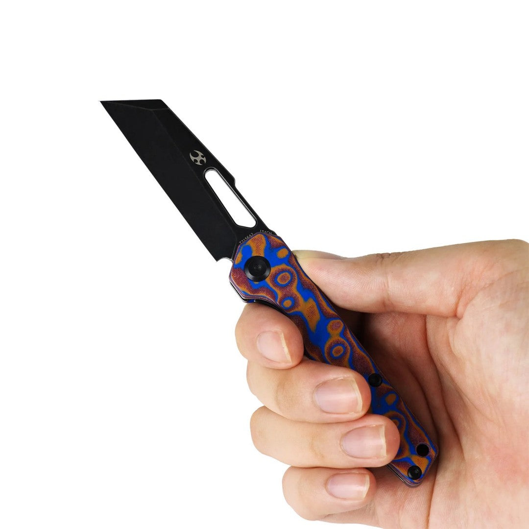 Kansept Lucero T2156A2 154CM Blade Blue & Red Vortex Micarta Handle Liner Lock Folding Knife