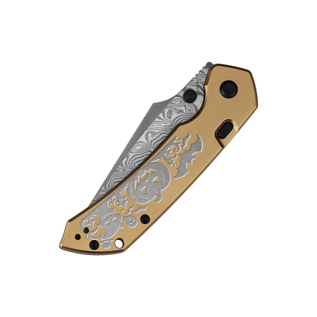 Closed front of the Tenable Fenrir B1034H24 showing the spooky gothic pattern handle pattern detail, studio product photo on a white background