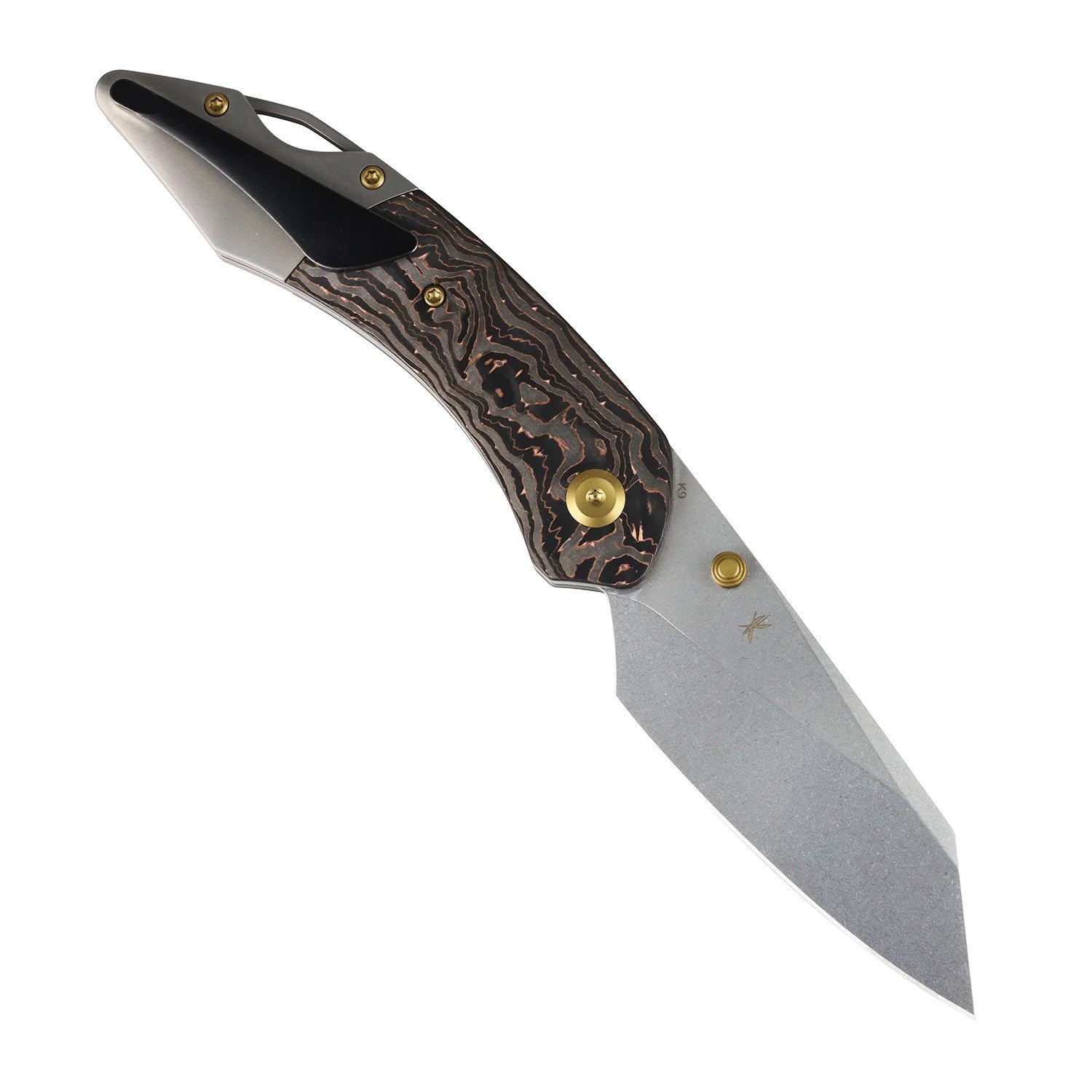 Kansept K9 K1151A2 CPM-S35VN Blade Copper Carbon Fiber & Titanium Handle Bolster Liner Lock Folding Knife
