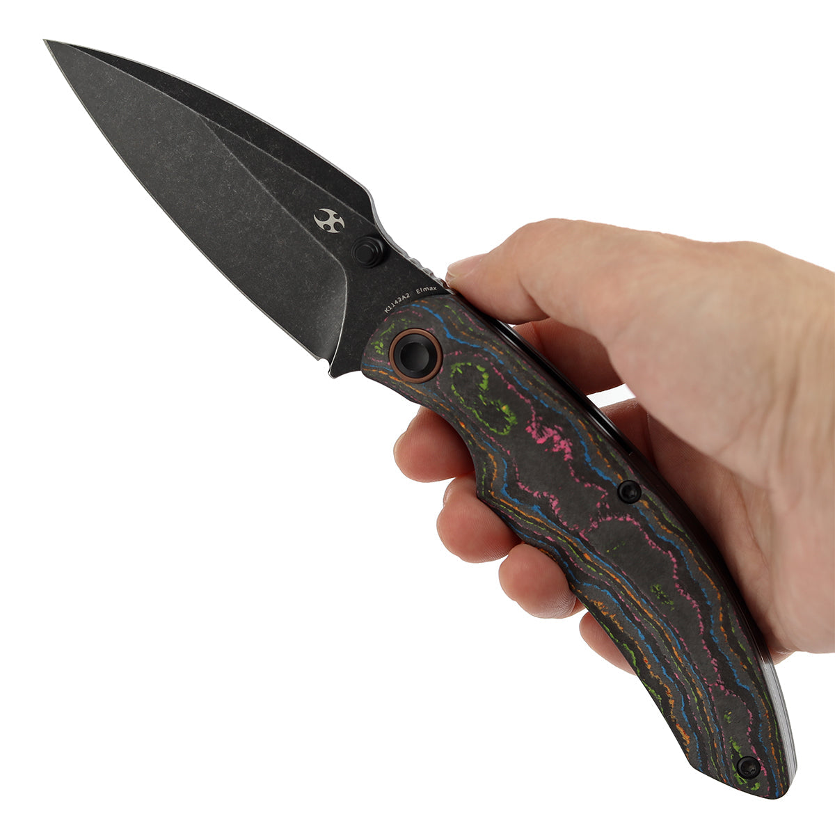Kansept Falk K1142A2 Elmax Blade 80S Camo Carbon Fiber Handle Liner Lock Folding Knife