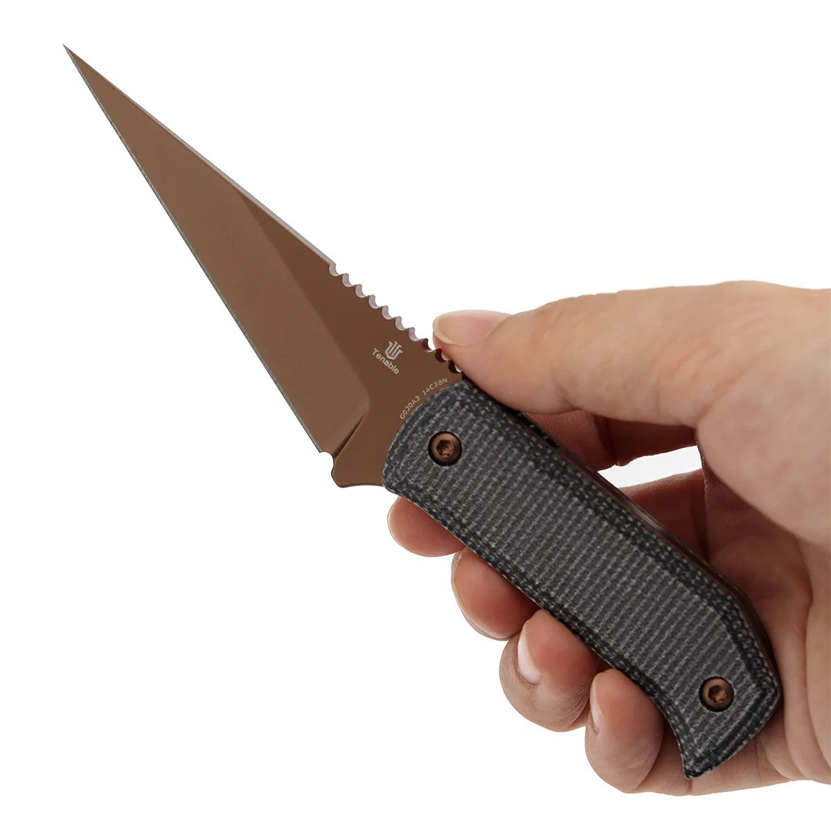 Tenable ToothPik G020A3 Rose Gold 14C28N Blade Black Micarta Handle Fixed Blade Knife