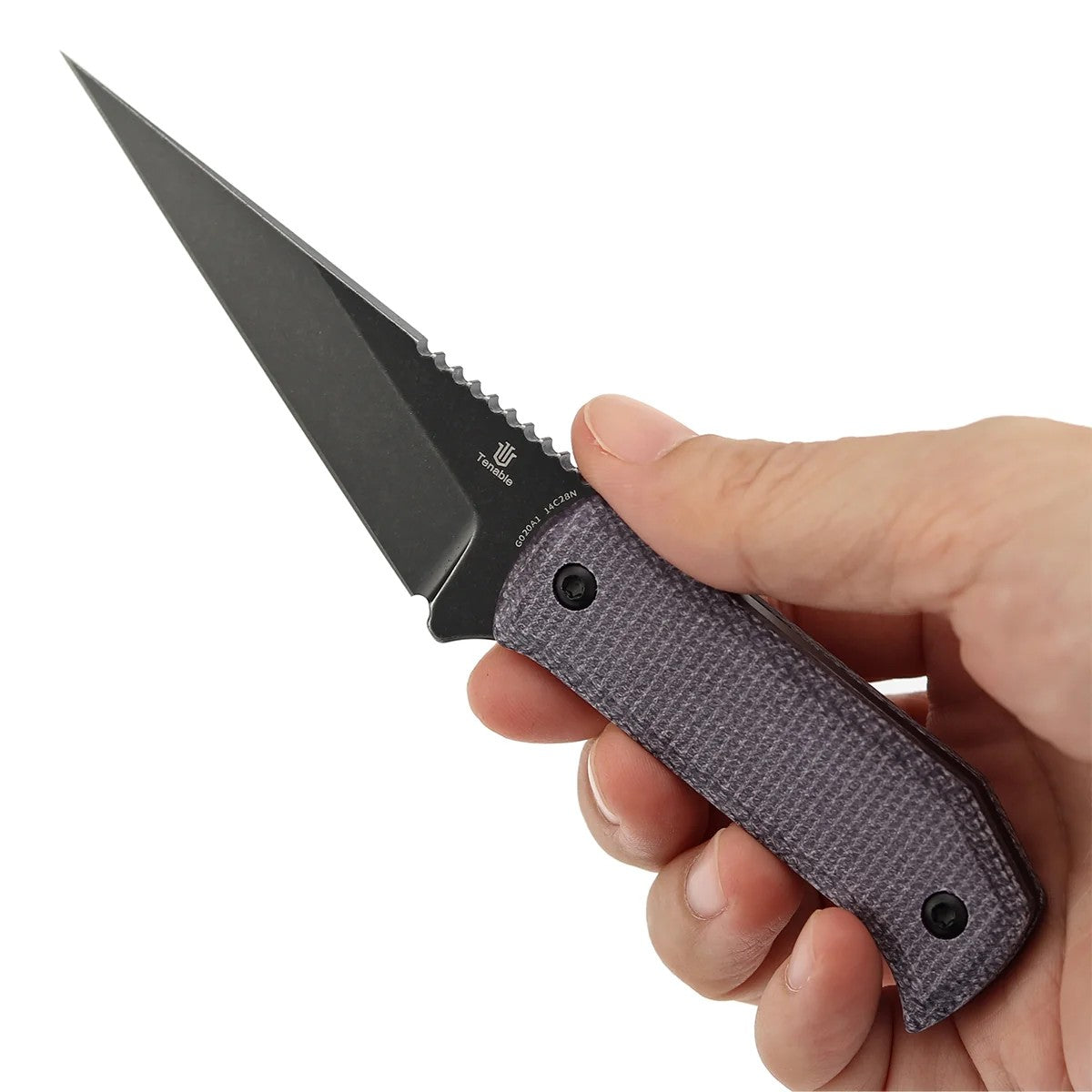 Tenable ToothPik G020A1 Blackwash 14C28N Blade Purple Micarta Handle Fixed Blade Knife