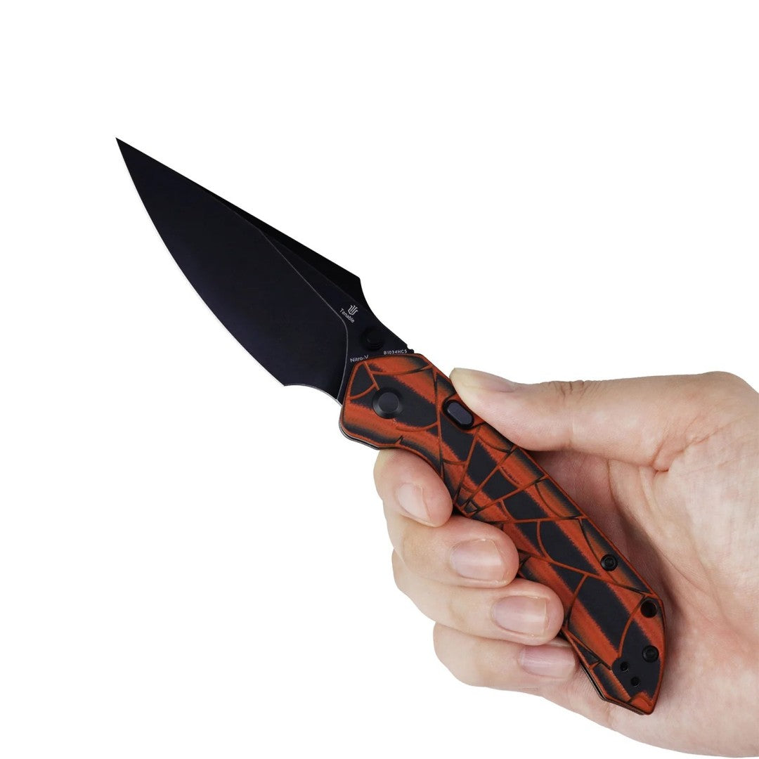Tenable Fenrir B1034HC5 Blackwash Nitro-V Blade Orange & Black G10 Handle Top Liner Lock Folding Knife