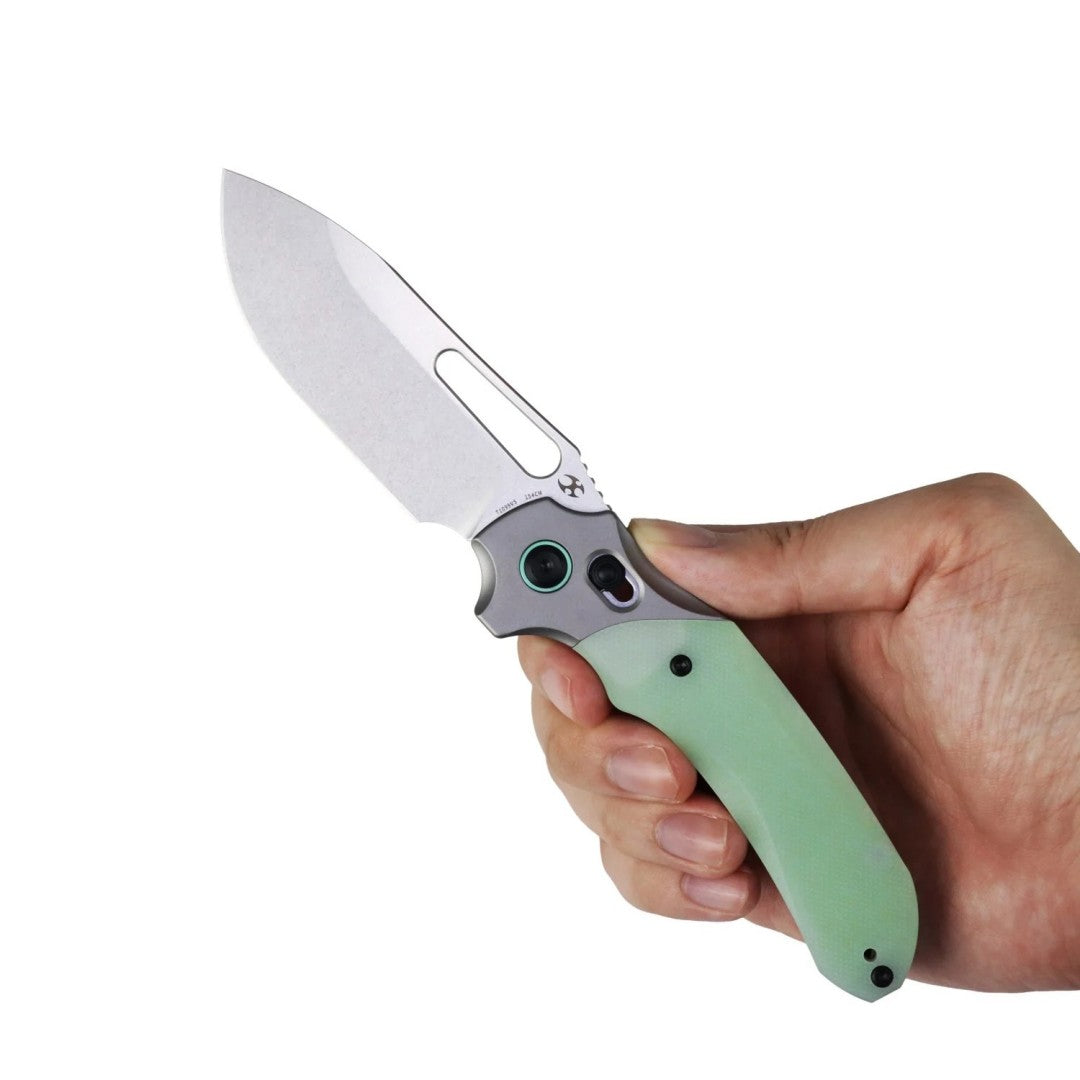 Kansept Quasar T1099V5 154CM Blade Glow-in-the-Dark Green G10 Handle Crossbar Lock Folding Knife