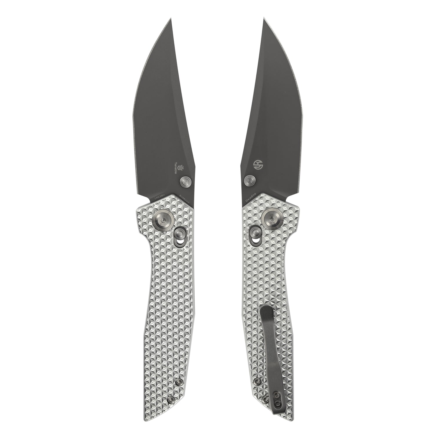 Tenable Deadite B1081V2 Gray TiCn Coated 14C28N Blade Silver Aluminum Handle Crossbar Lock Folding Knife