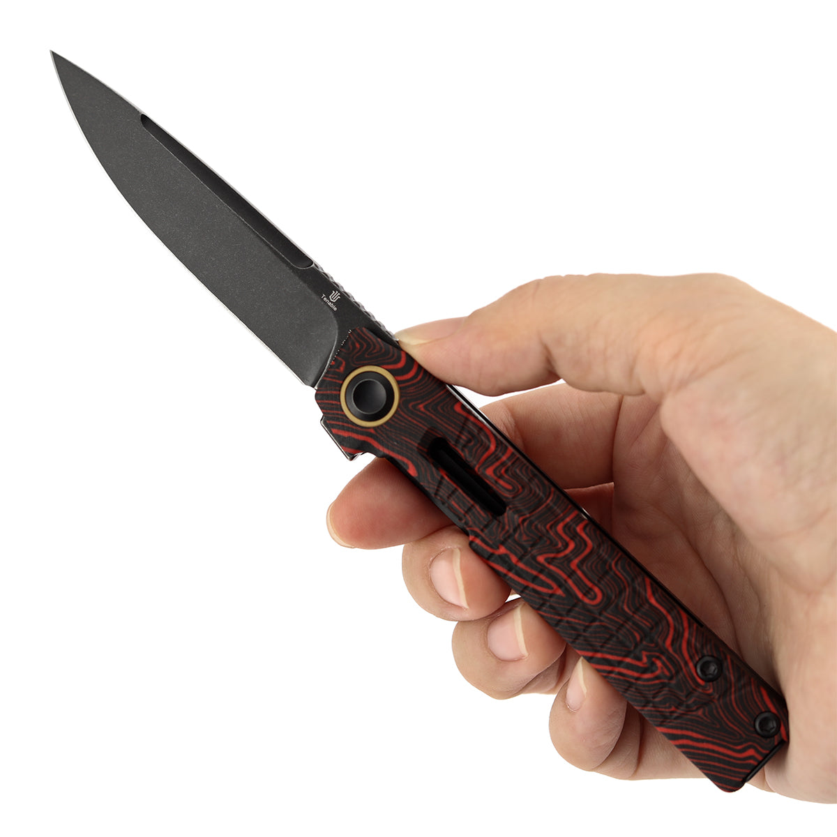 Tenable Kitpu B2123A4 Blackwash Nitro-V Blade Black & Red G-Mascus Handle Liner Lock Folding Knife