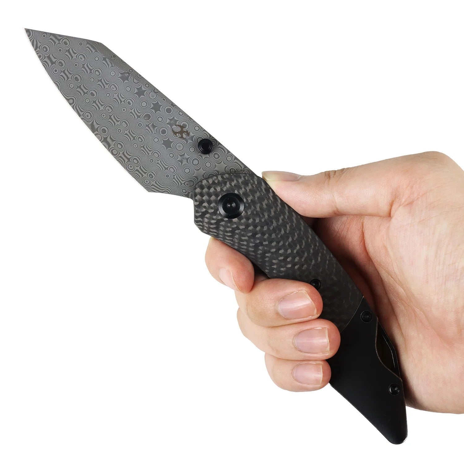 Kansept K9 K1151A4 Damascus Blade Carbon Fiber/G10 & Titanium Handle Bolster Liner Lock Folding Knife