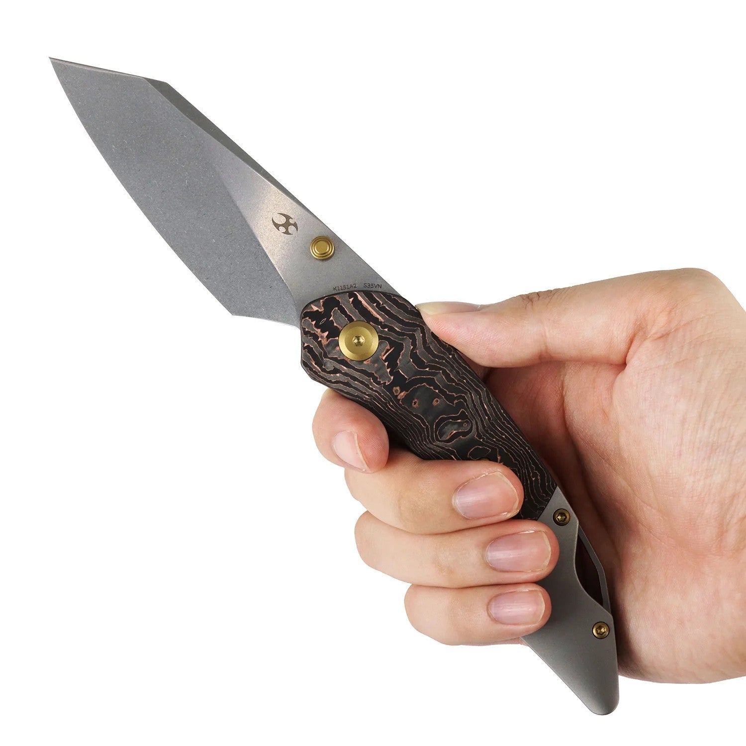 Kansept K9 K1151A2 CPM-S35VN Blade Copper Carbon Fiber & Titanium Handle Bolster Liner Lock Folding Knife