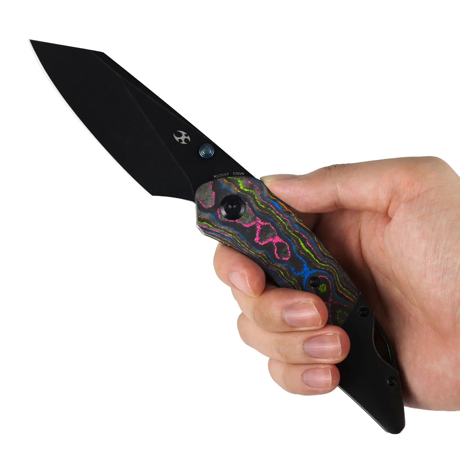 Kansept K9 K1151A3 CPM-S35VN Blade 80S Camo Carbon & Titanium Handle Bolster Liner Lock Folding Knife