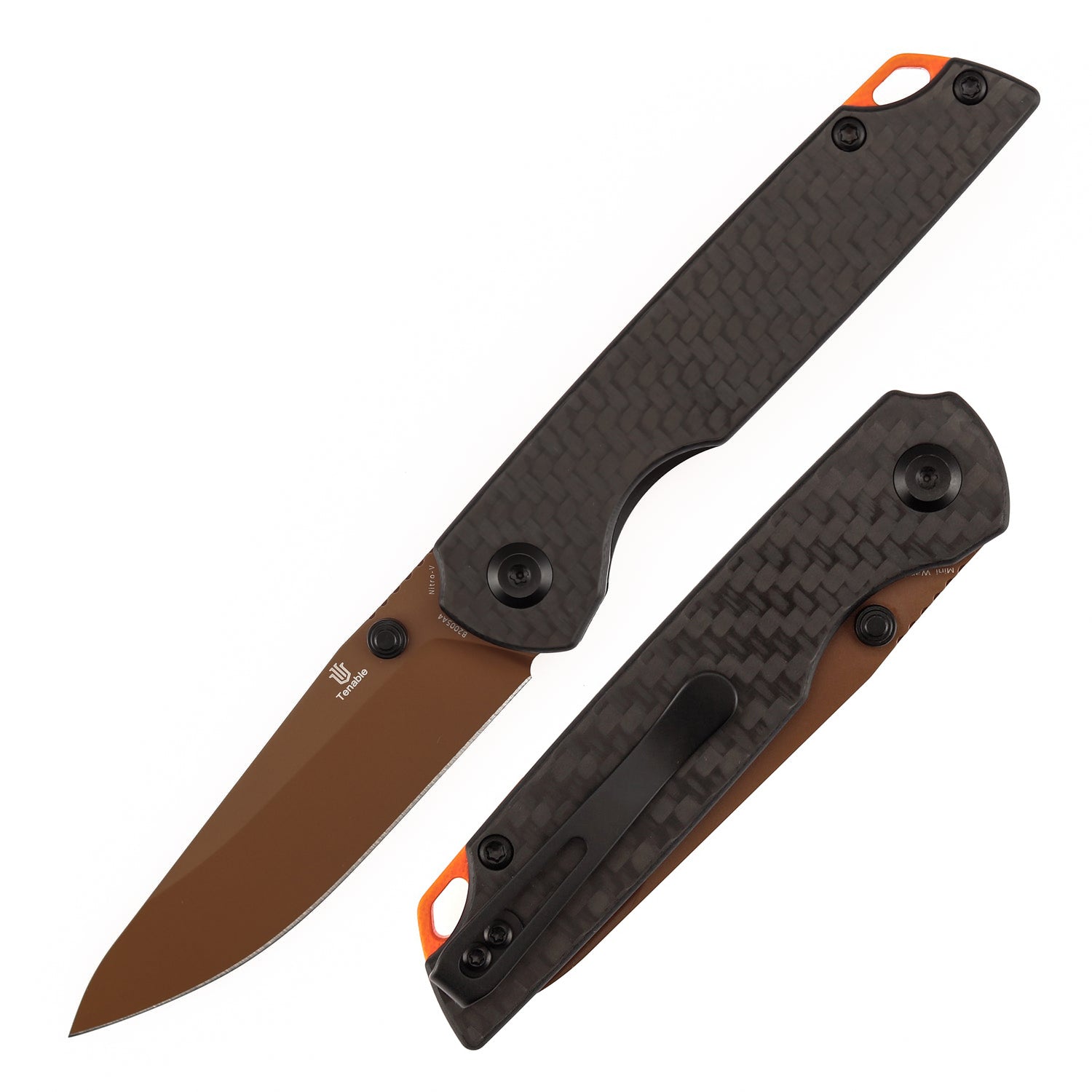 Tenable Mini Warrior B2005A4 Rose Gold Nitro-V Blade Twill Carbon Fiber & G10 Handle Liner Lock Folding Knife