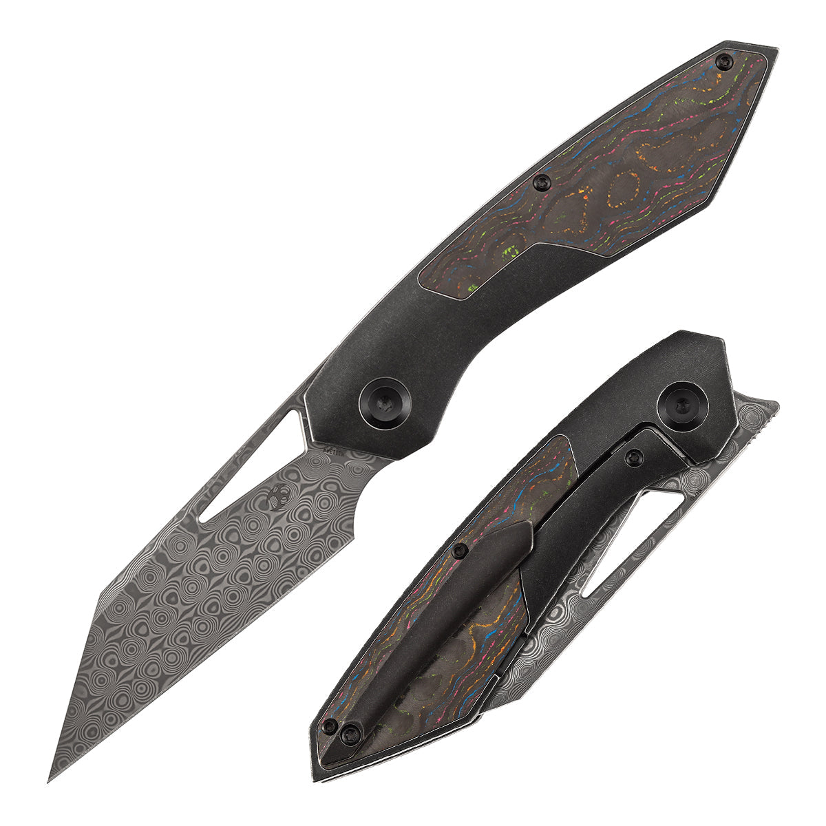 Kansept Strip K1113A4 Damascus Blade Carbon Fiber+Blackwash Titanium Hnadle Frame Lock Folding Knife