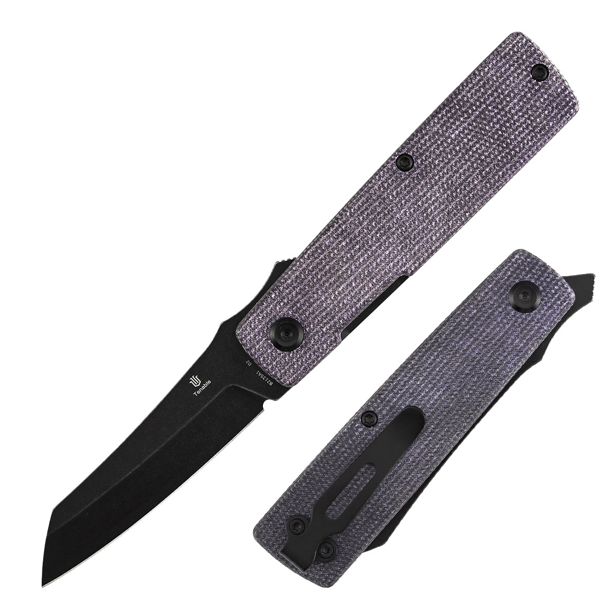 Tenable Higonokami B2135A1 Black Stonewashed D2 Blade Purple Micarta Handle Liner Lock Folding Knife