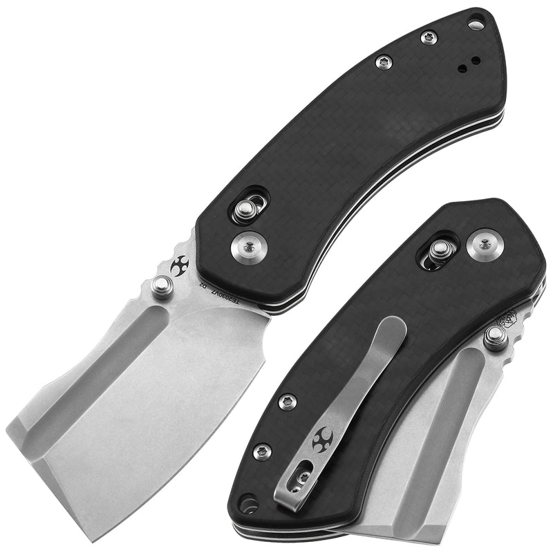 Kansept Korvid V TE2030V7 Stonewashed D2 Blade Twill Carbon Fiber & G10 Handle Crossbar Lock Folding Knife