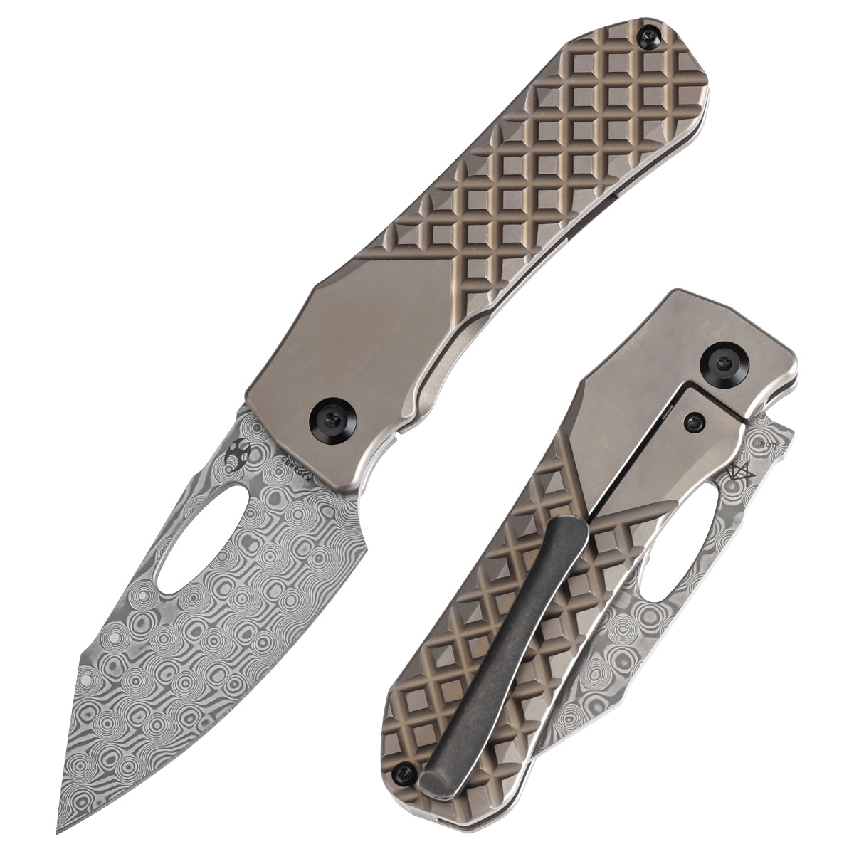 Kansept Loki K1058B5 Damascus Blade Titanium Handle Frame Lock Edc Knife