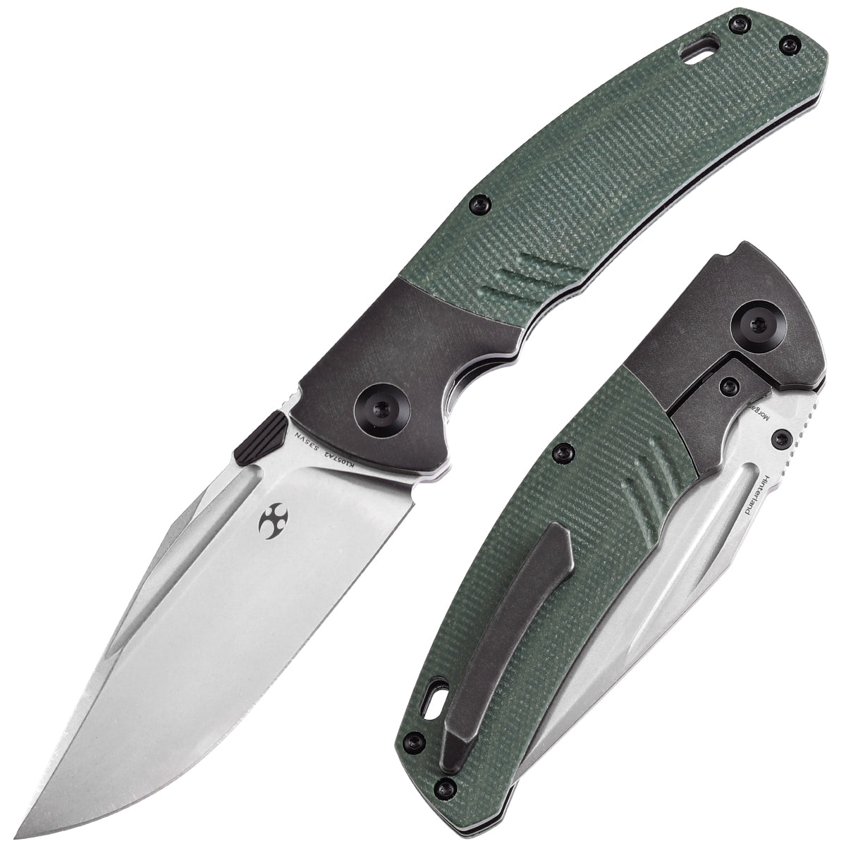 Kansept Hiinterland K1057A2 CPM-S35VN Blade Blackwash Titanium + Green Micarta Inlay Handle Flipper Knife