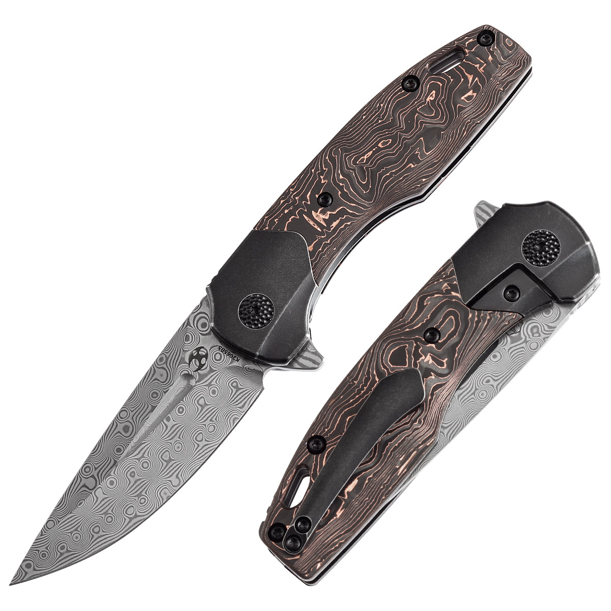 Kansept Cassowary K2065B5 Damascus Blade Copper Carbon Fiber Handle Edc Flipper Knife